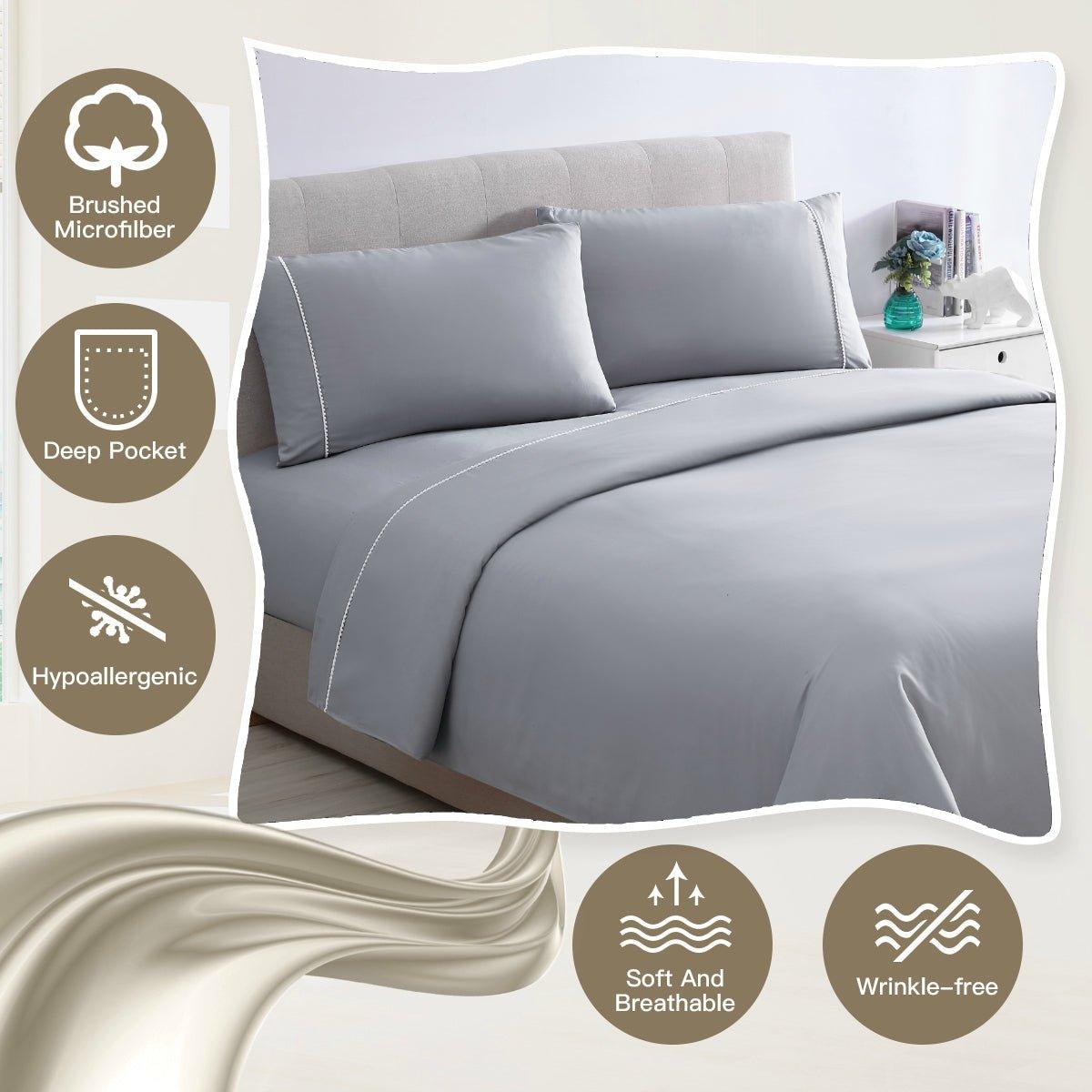 Spirit Linen Home Bed Sheets Set 4PC Pom Pom Sweet Dream Ultra Soft Microfiber Sheet Set with Fitted Sheet Flat Sheet Pillowcases - Spirit Linen
