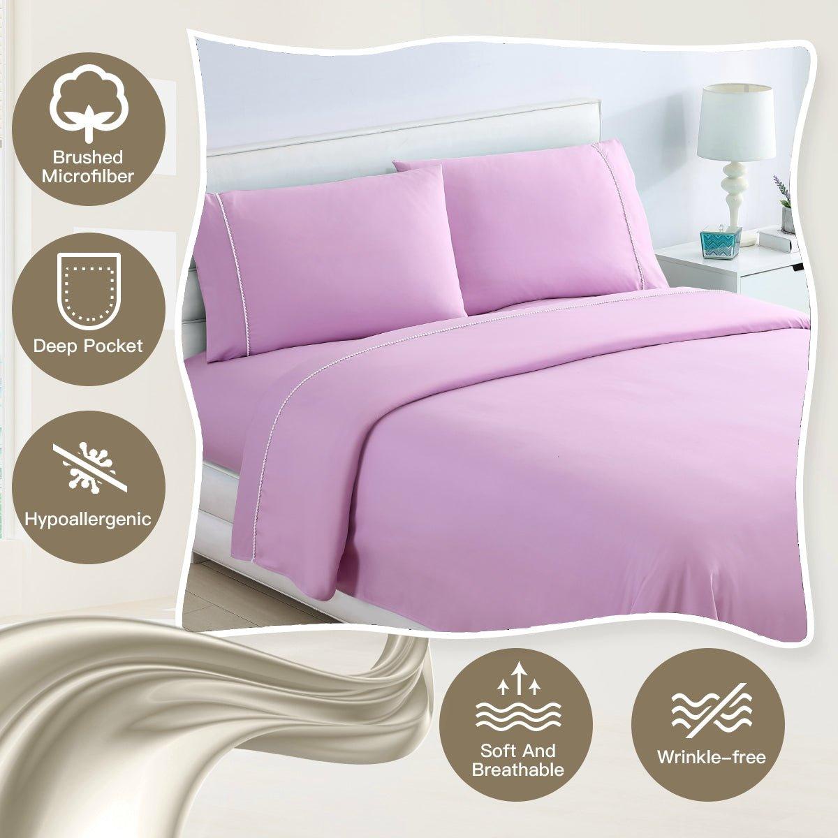 Spirit Linen Home Bed Sheets Set 4PC Pom Pom Sweet Dream Ultra Soft Microfiber Sheet Set with Fitted Sheet Flat Sheet Pillowcases - Spirit Linen