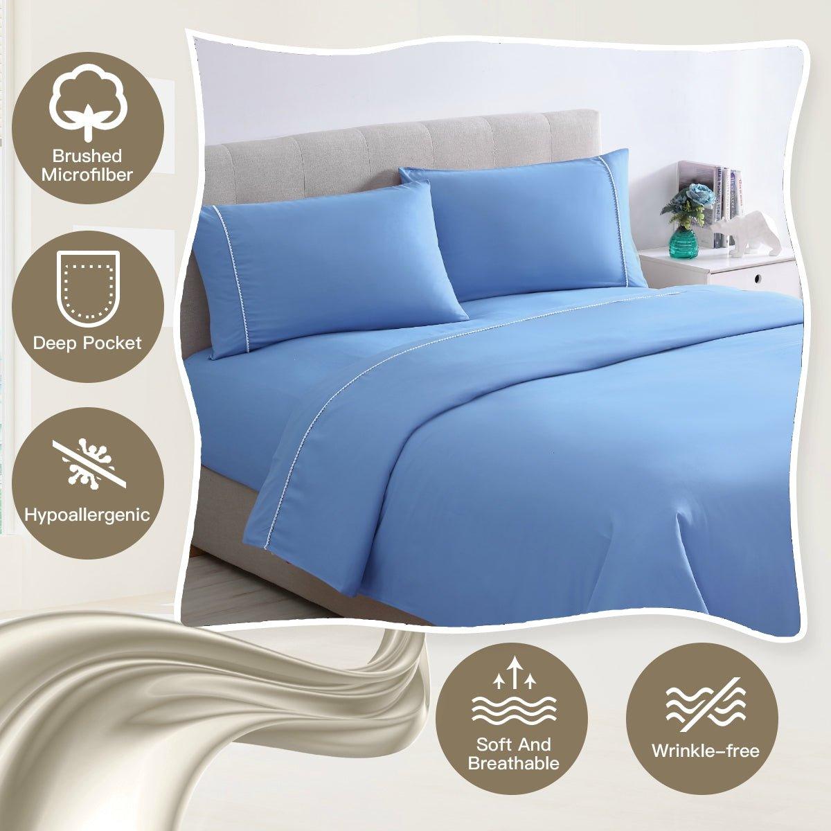 Spirit Linen Home Bed Sheets Set 4PC Pom Pom Sweet Dream Ultra Soft Microfiber Sheet Set with Fitted Sheet Flat Sheet Pillowcases - Spirit Linen