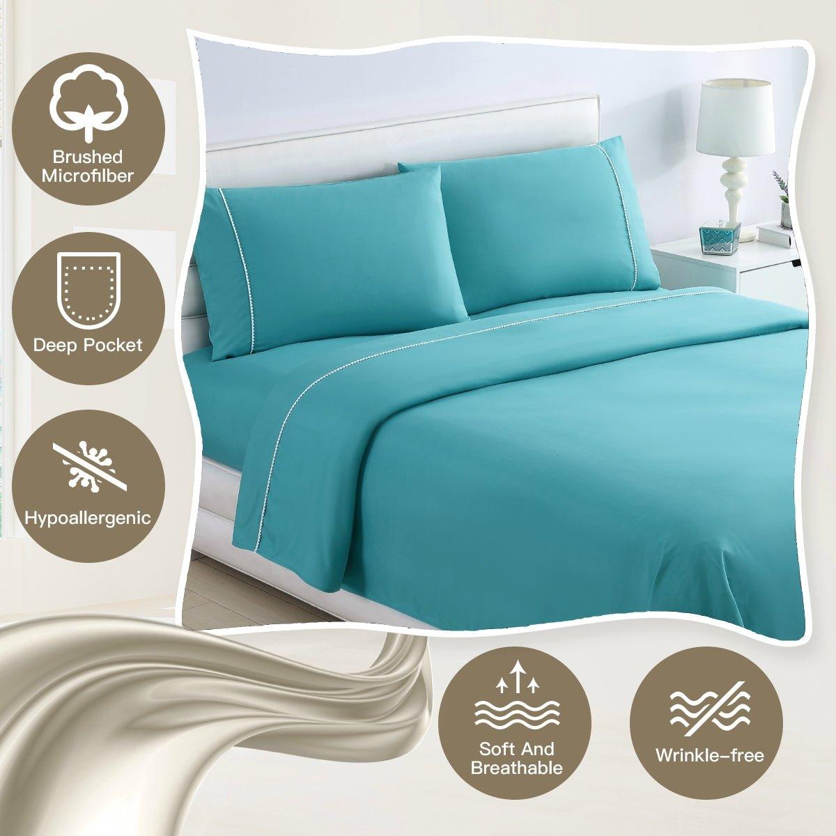 Spirit Linen Home Bed Sheets Set 4PC Pom Pom Sweet Dream Ultra Soft Microfiber Sheet Set with Fitted Sheet Flat Sheet Pillowcases - Spirit Linen
