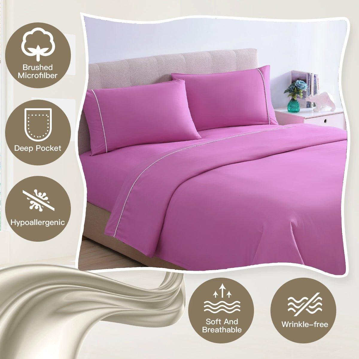 Spirit Linen Home Bed Sheets Set 4PC Pom Pom Sweet Dream Ultra Soft Microfiber Sheet Set with Fitted Sheet Flat Sheet Pillowcases - Spirit Linen