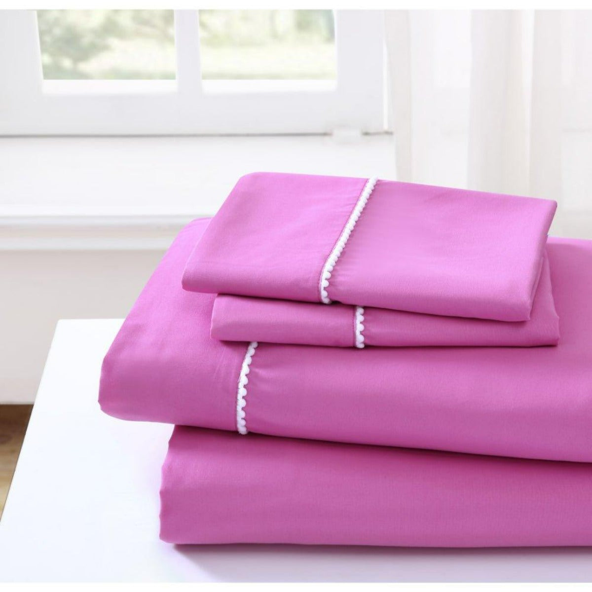 Spirit Linen Home Bed Sheets Set 4PC Pom Pom Sweet Dream Ultra Soft Microfiber Sheet Set with Fitted Sheet Flat Sheet Pillowcases - Spirit Linen