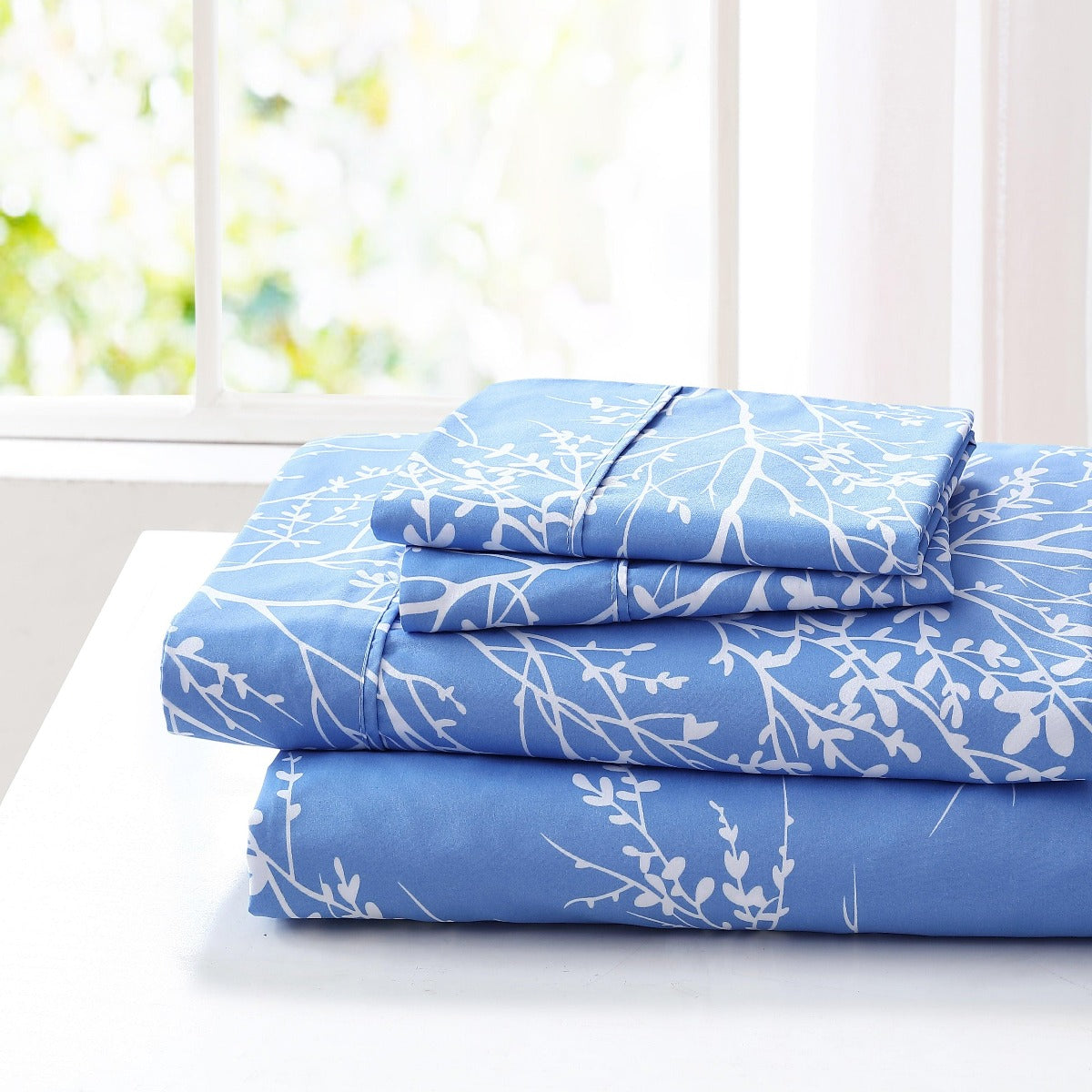 Foliage Sheet Set Microfiber 90GSM | Spirit Linen - Light Blue/White