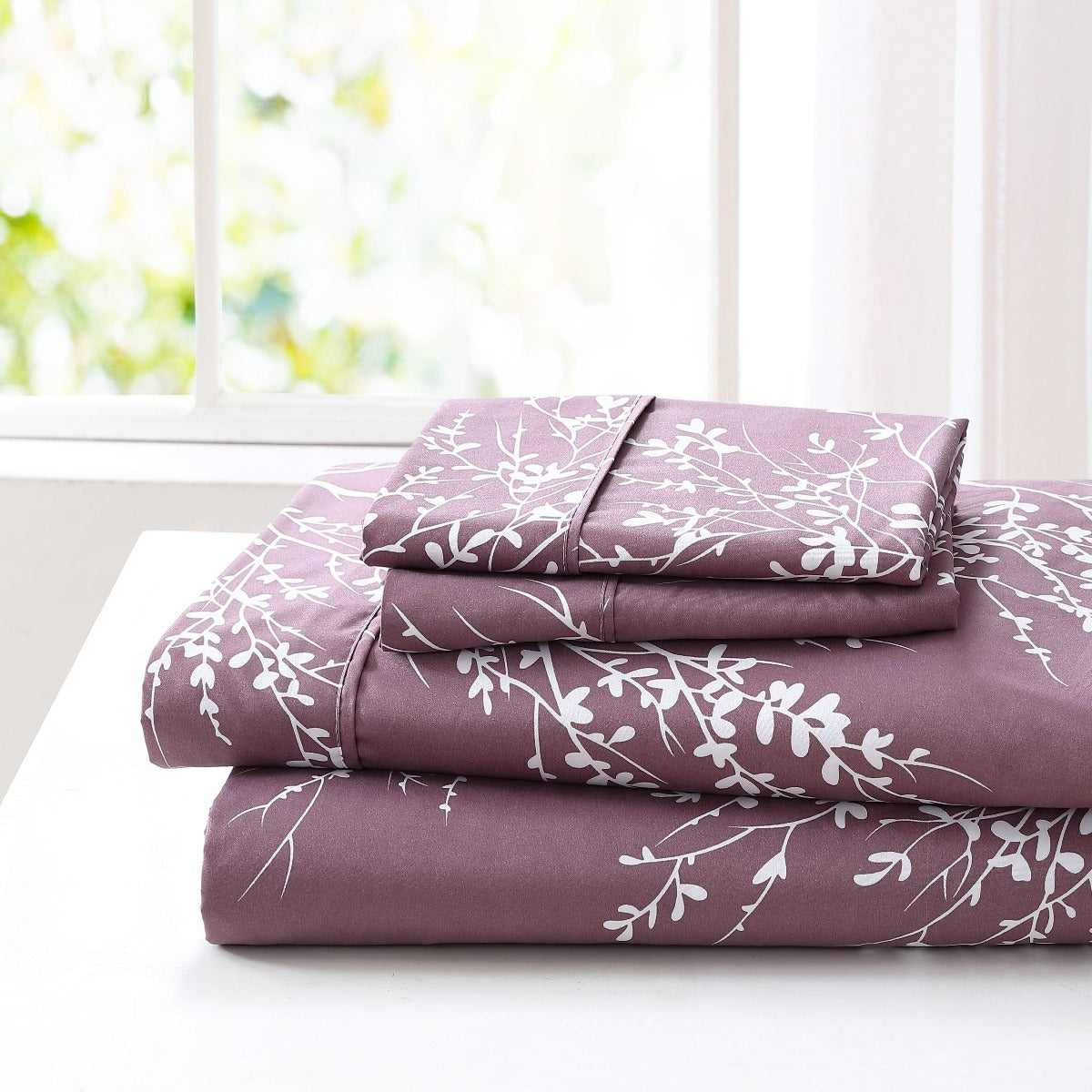 Foliage Sheet Set Microfiber 90GSM | Spirit Linen - Lilac/White