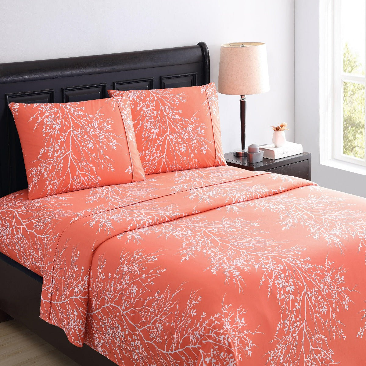 Foliage Sheet Set Microfiber 90GSM | Spirit Linen - Coral/White