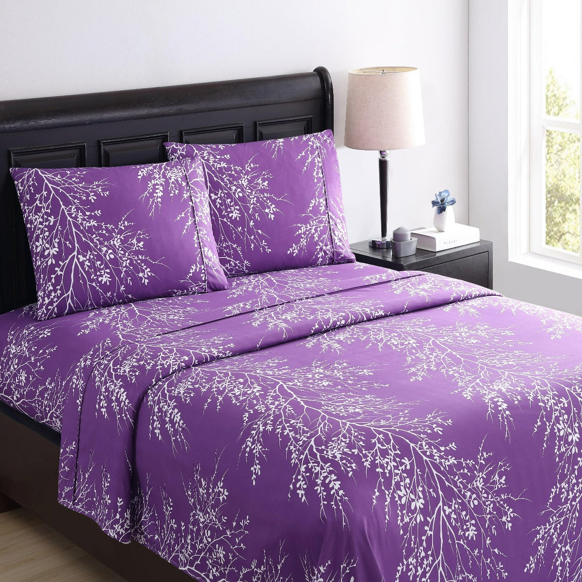 Foliage Sheet Set Microfiber 90GSM | Spirit Linen - Purple/White