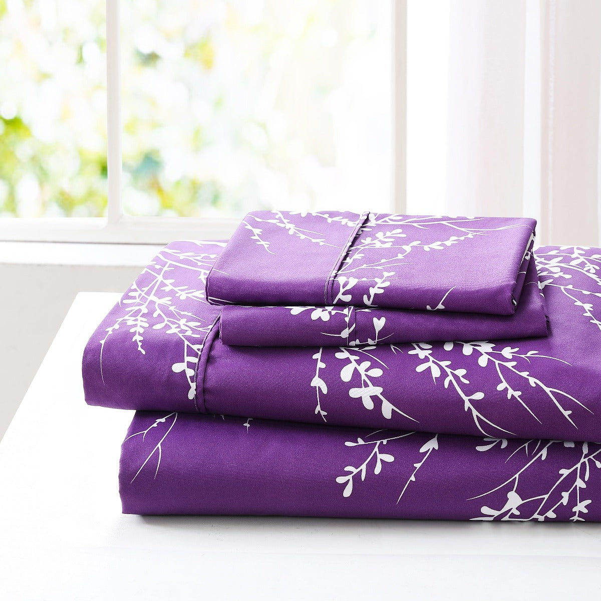 Foliage Sheet Set Microfiber 90GSM | Spirit Linen - Purple/White