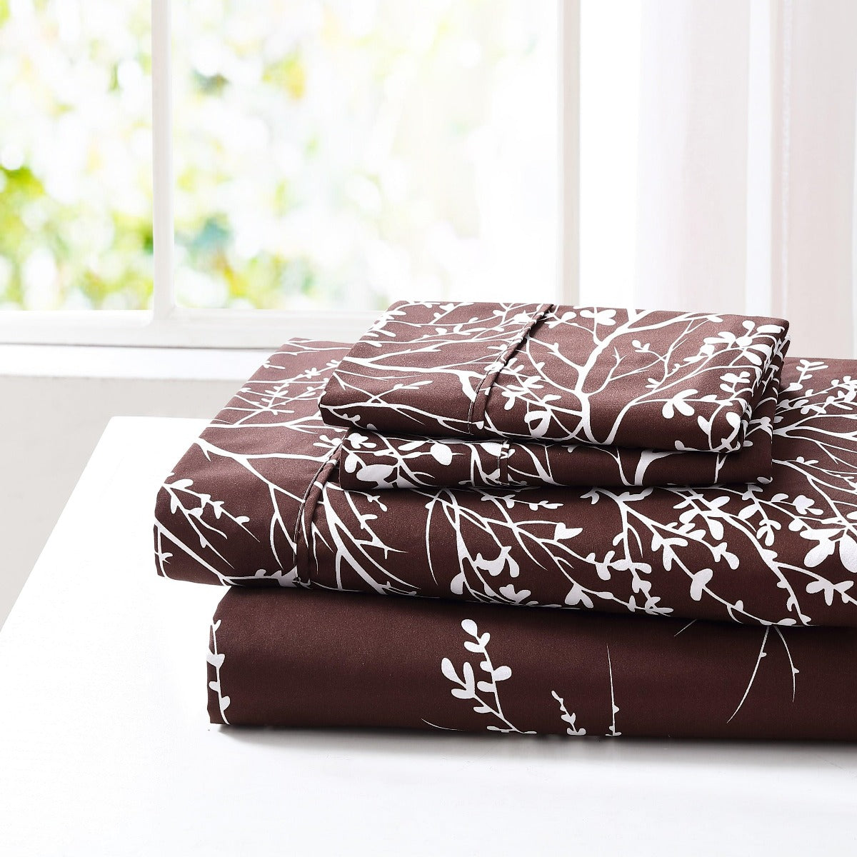 Foliage Sheet Set Microfiber 90GSM | Spirit Linen - Chocolate/White