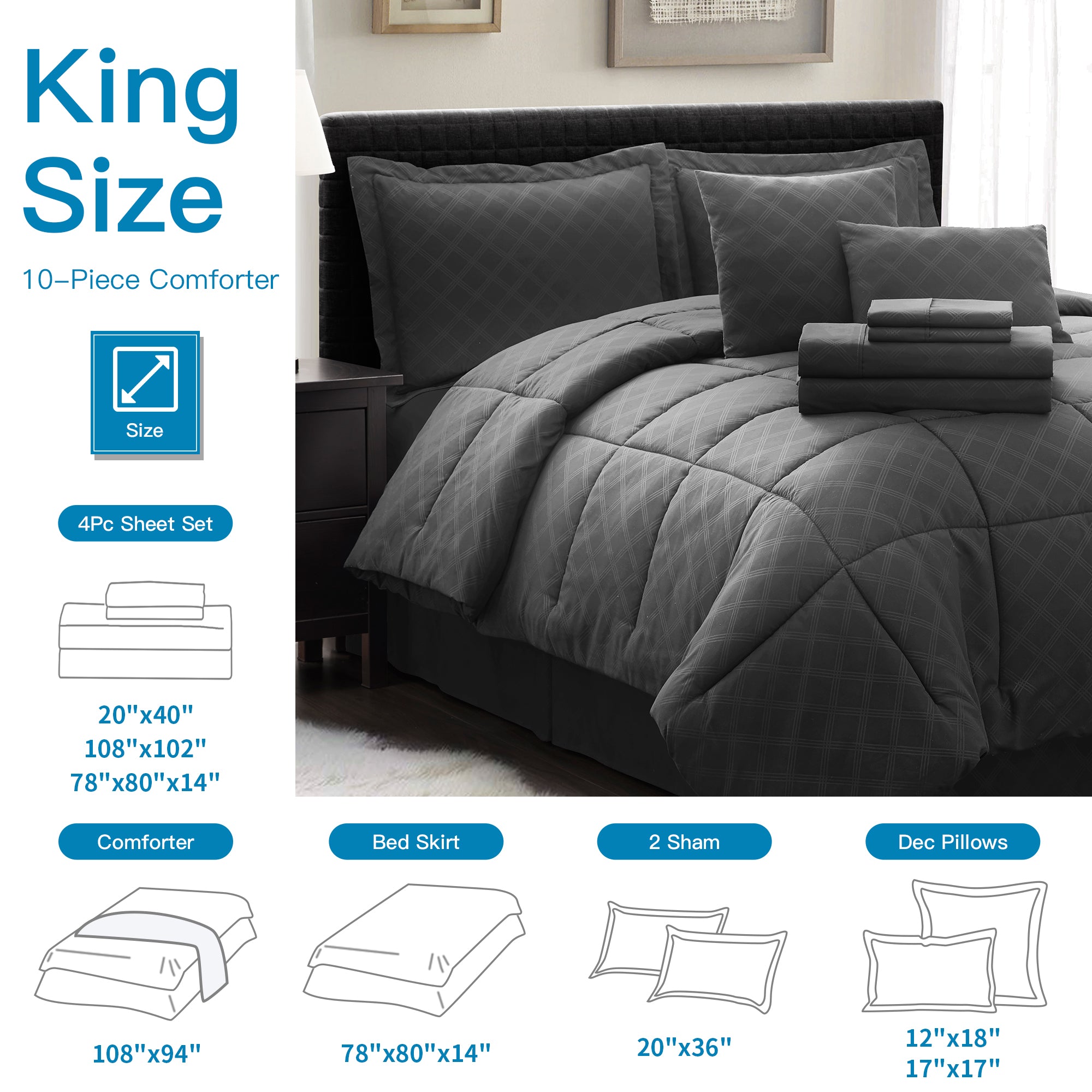 10PC Collection Bed In A Bag Comforter Set Piece HotelC | Spirit Linen - Black