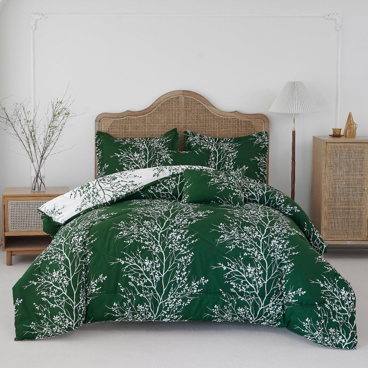 Foliage Reversible Comforter Set + Two Free Sham Pillows - Spirit Linen - Hunter