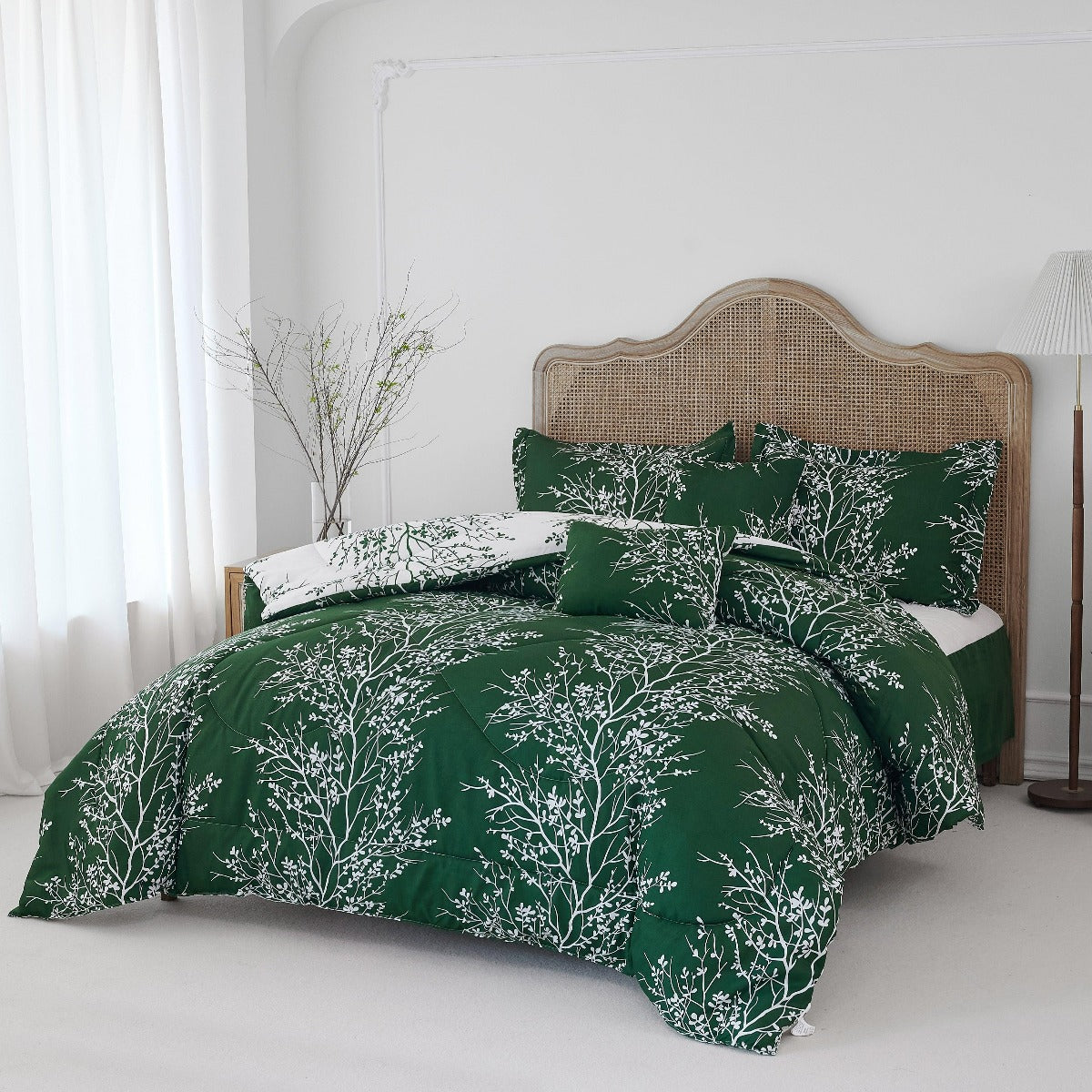 Foliage Reversible Comforter Set + Two Free Sham Pillows - Spirit Linen - Hunter