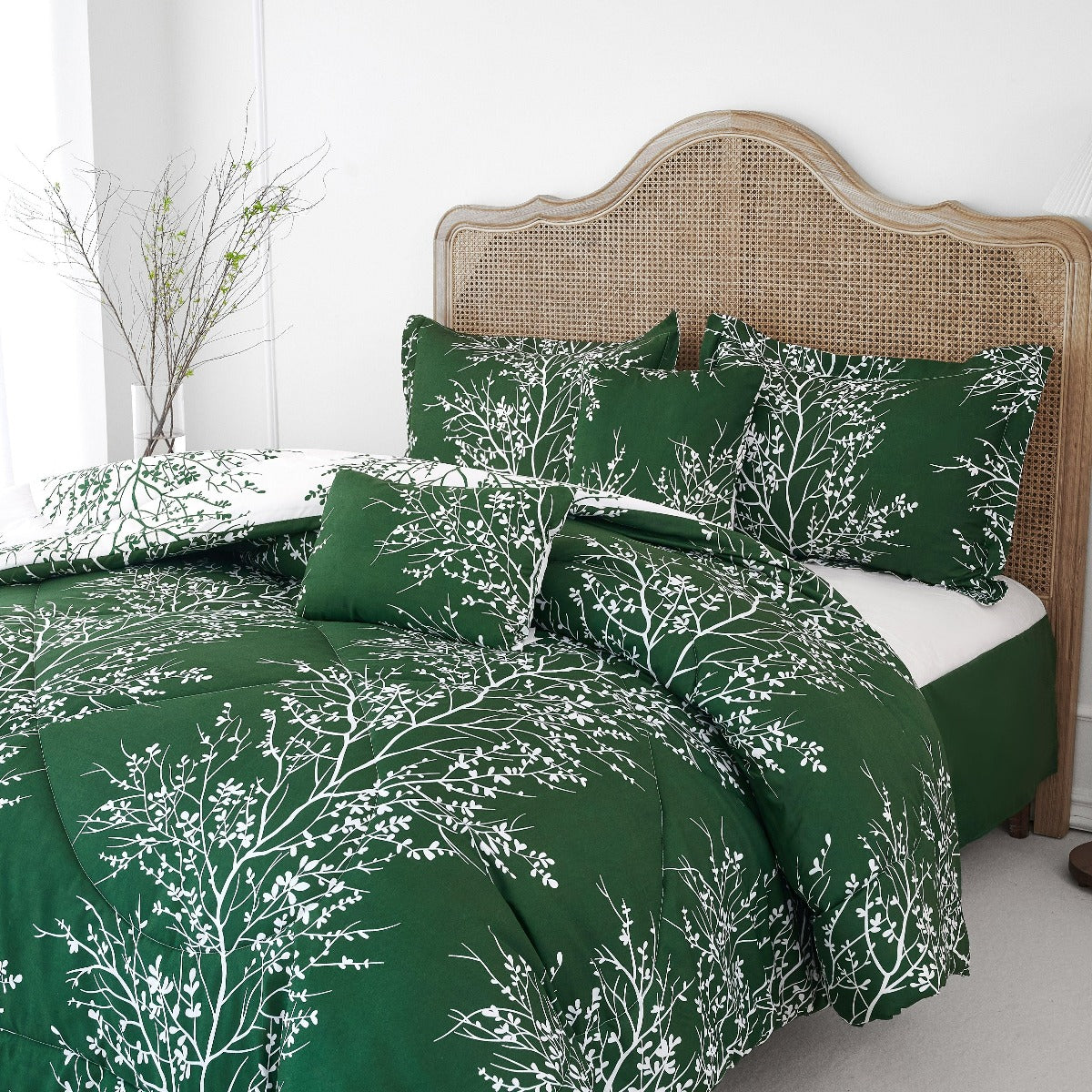 Foliage Reversible Comforter Set + Two Free Sham Pillows - Spirit Linen - Hunter