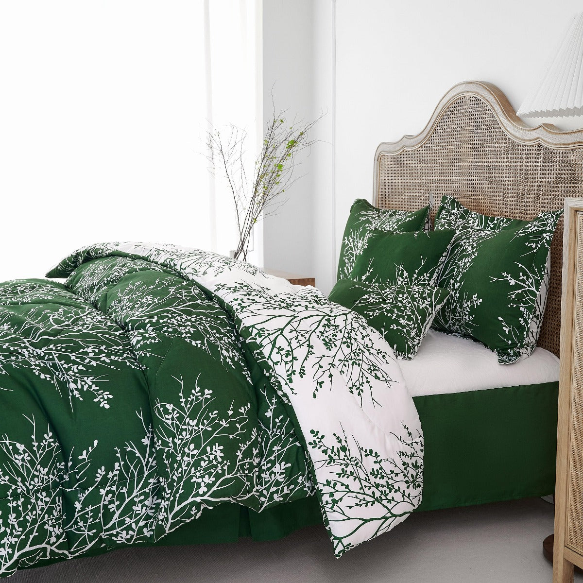 Foliage Reversible Comforter Set + Two Free Sham Pillows - Spirit Linen - Hunter