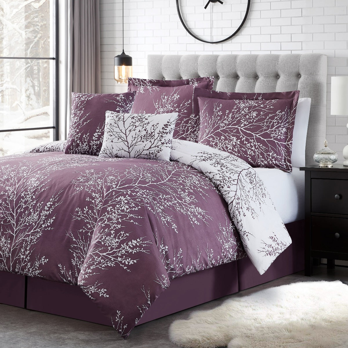 Foliage Reversible Comforter Set + Two Free Sham Pillows - Spirit Linen - Lilac