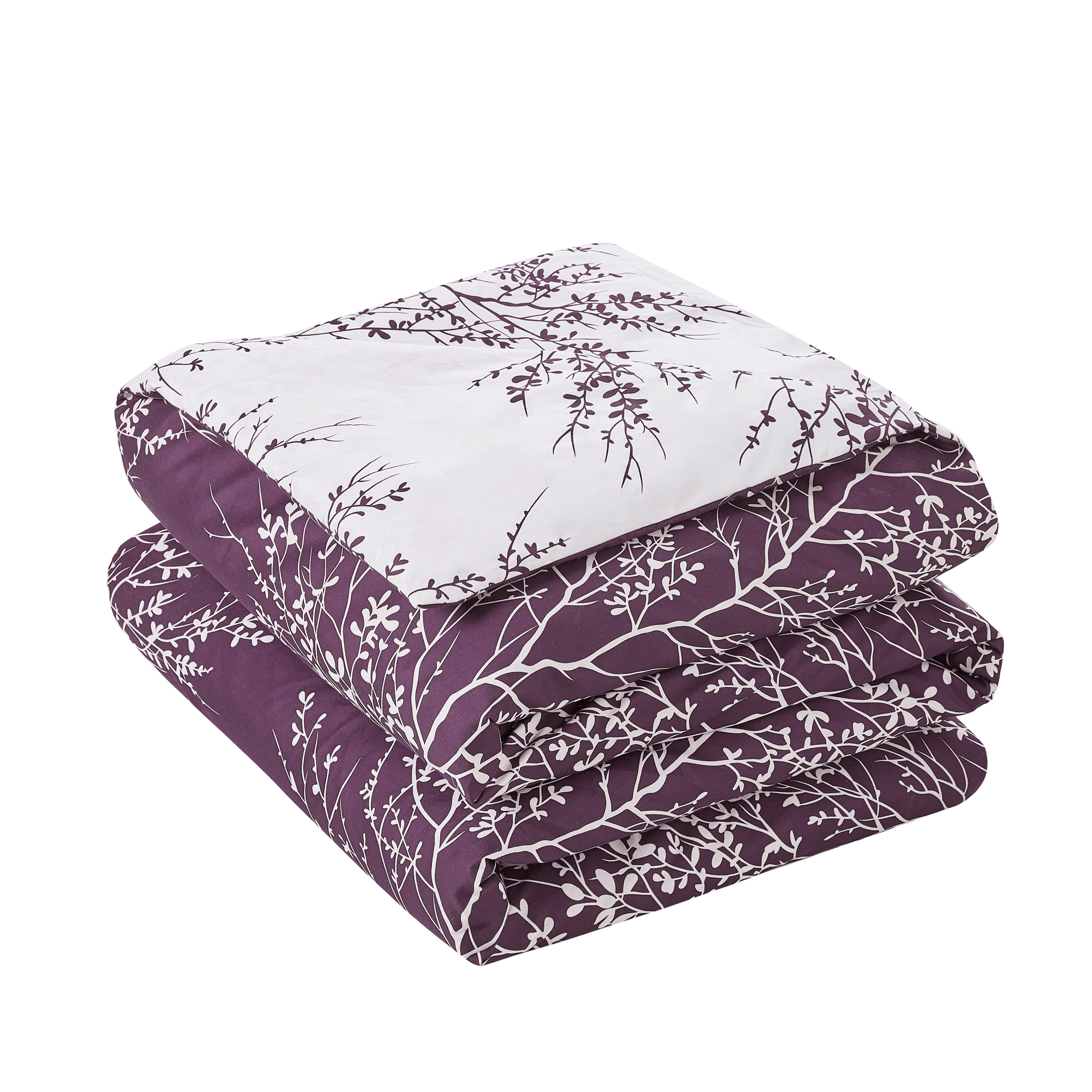 Foliage Reversible Comforter Set + Two Free Sham Pillows - Spirit Linen - Lilac