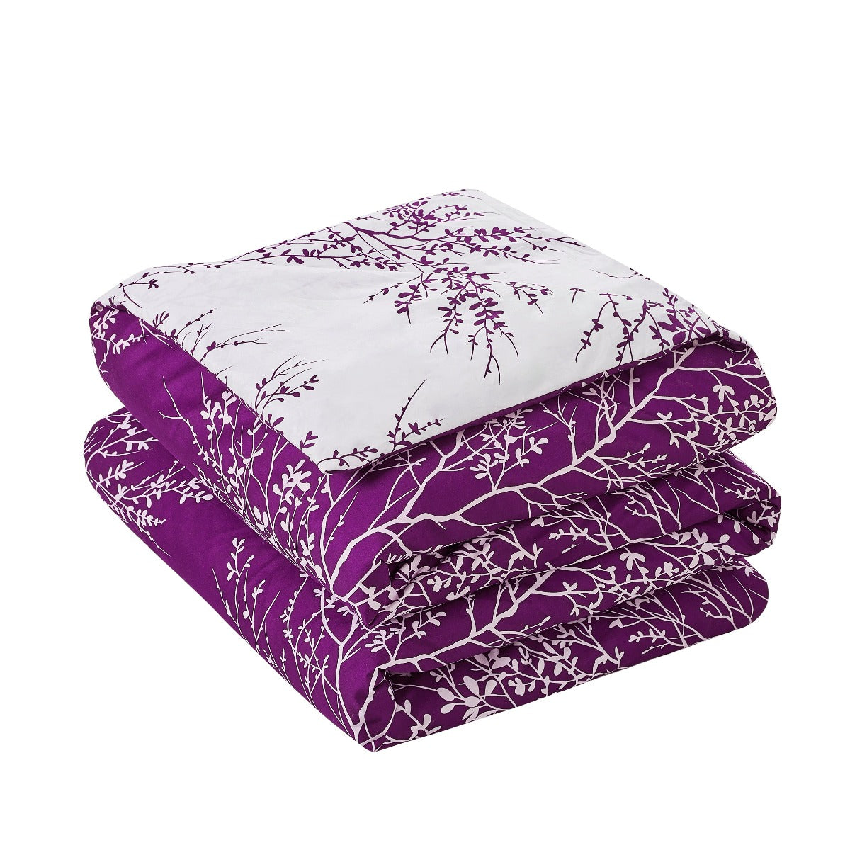 Foliage Reversible Comforter Set + Two Free Sham Pillows - Spirit Linen - Purple