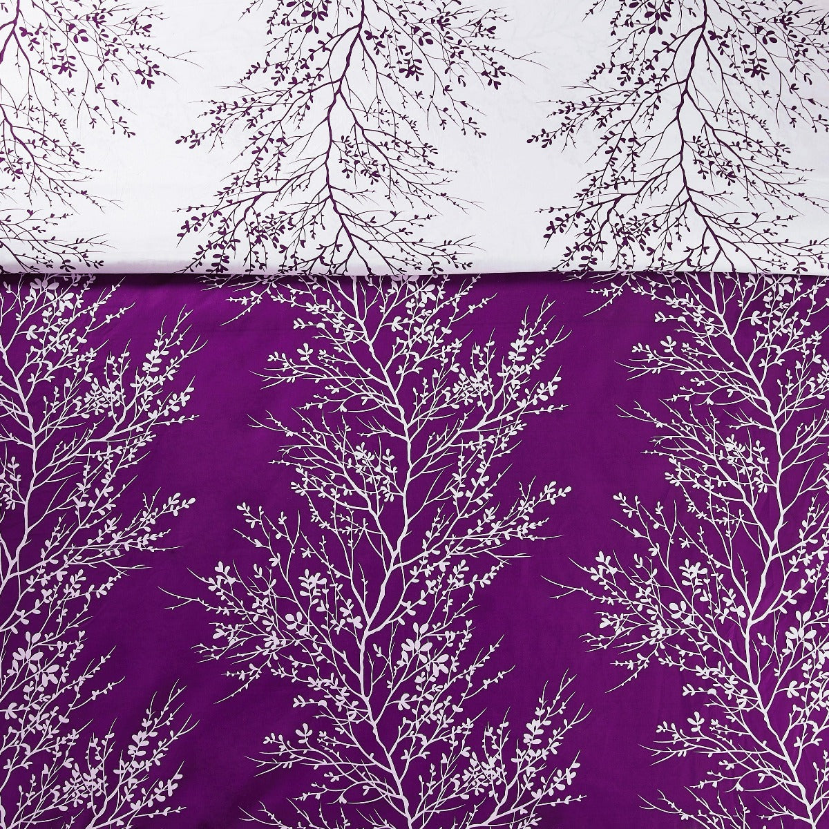 Foliage Reversible Comforter Set + Two Free Sham Pillows - Spirit Linen - Purple