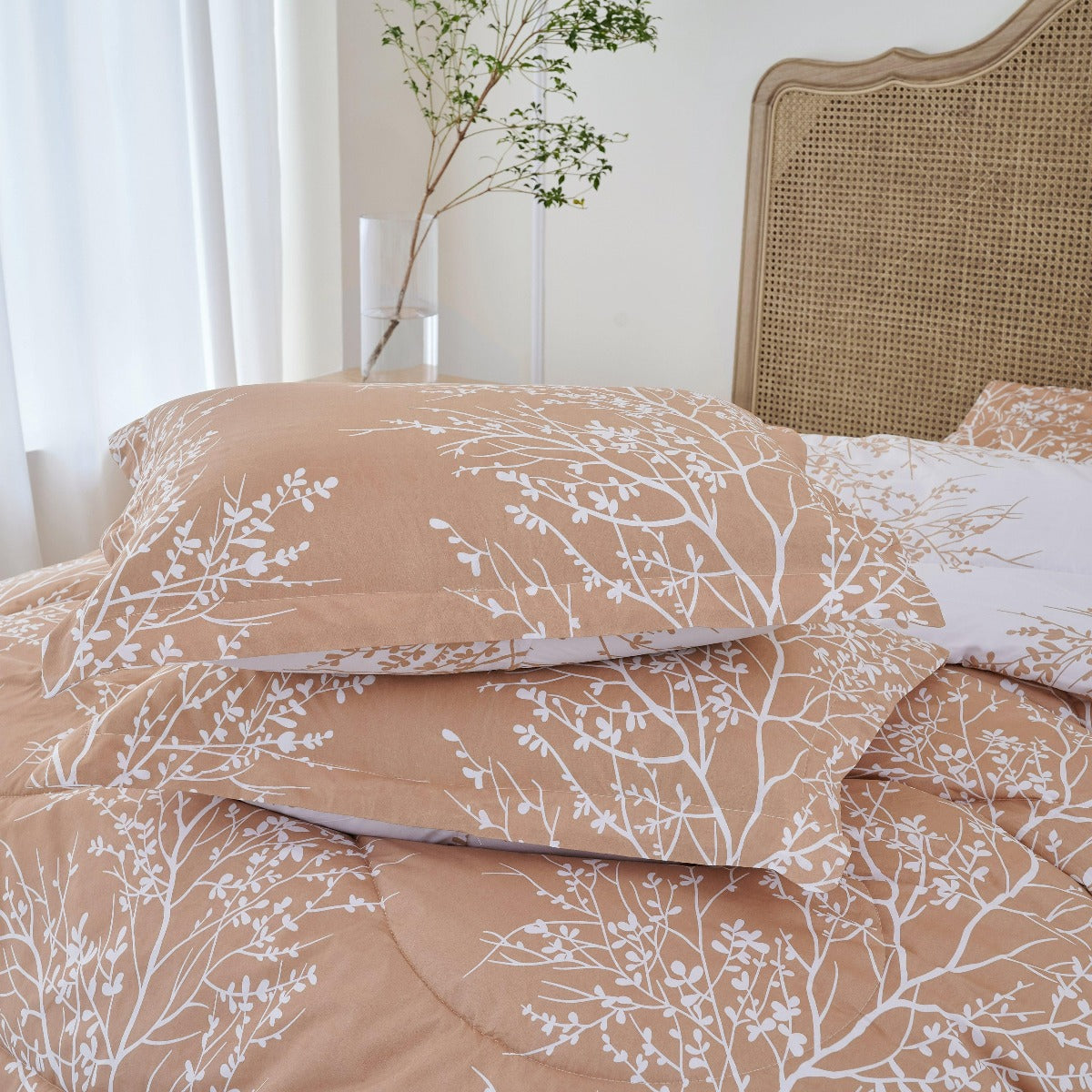 Foliage Reversible Comforter Set + Two Free Sham Pillows - Spirit Linen - Taupe