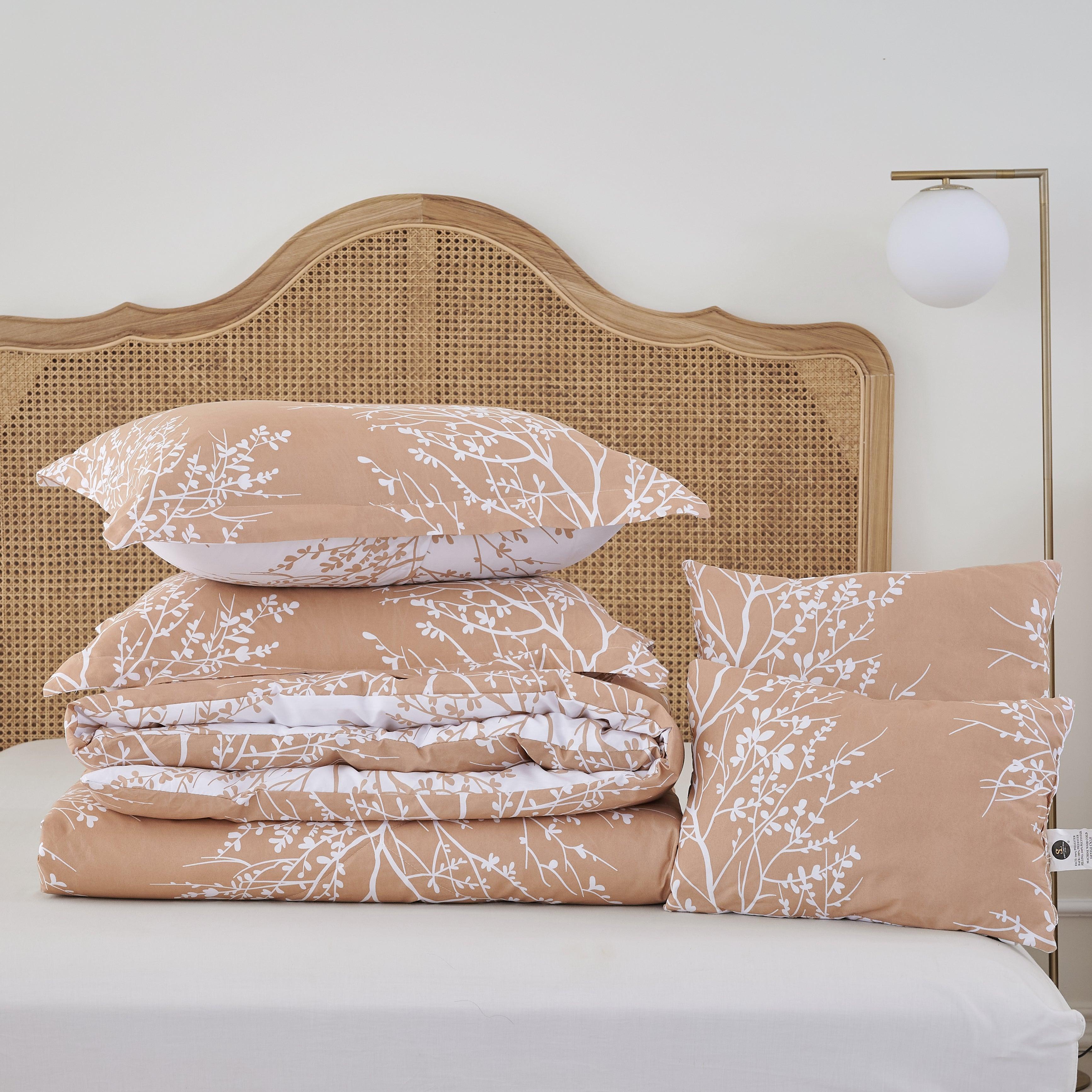Foliage Reversible Comforter Set + Two Free Sham Pillows - Spirit Linen - Taupe