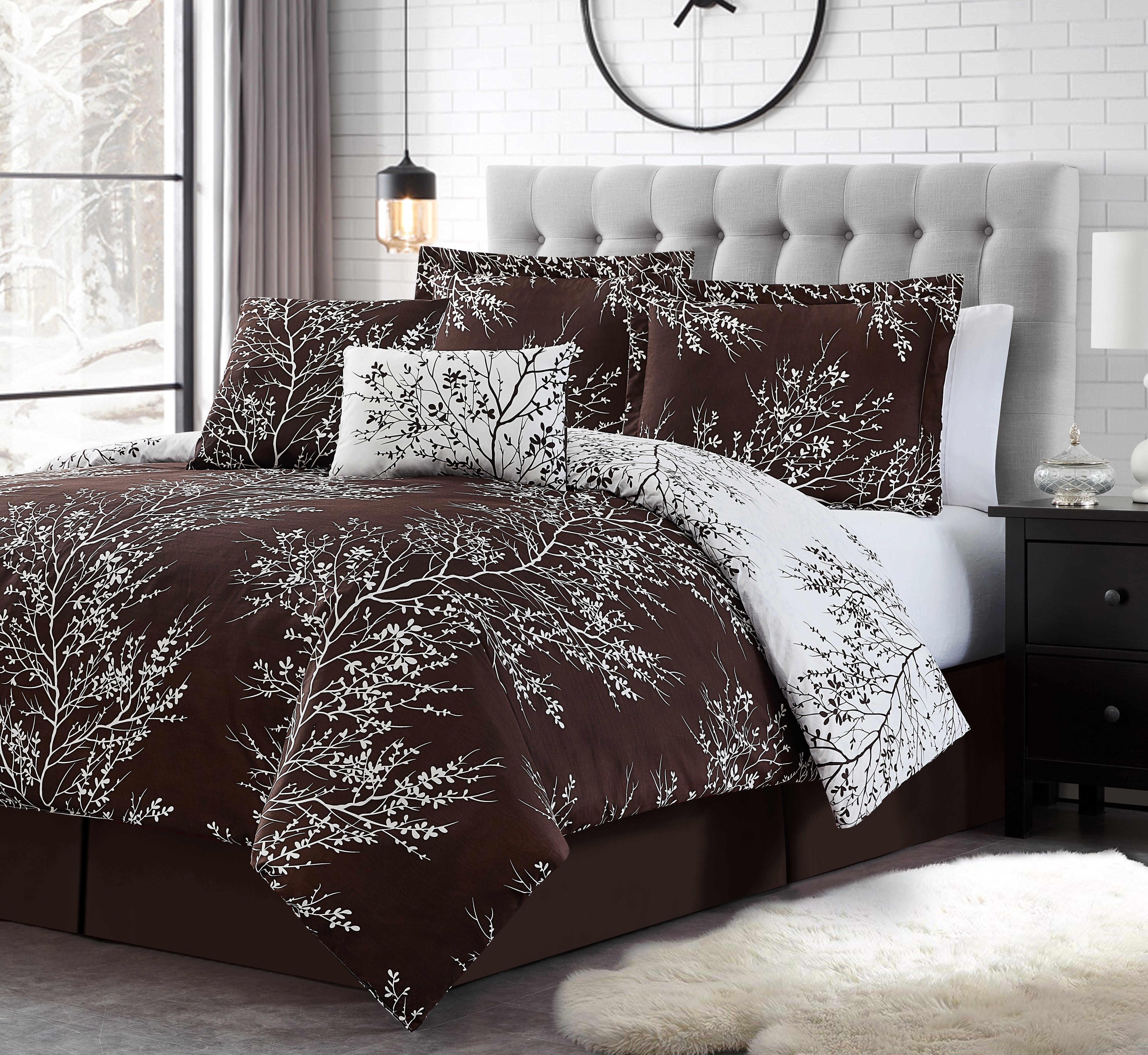Foliage Reversible Comforter Set + Two Free Sham Pillows - Spirit Linen - Chocolate
