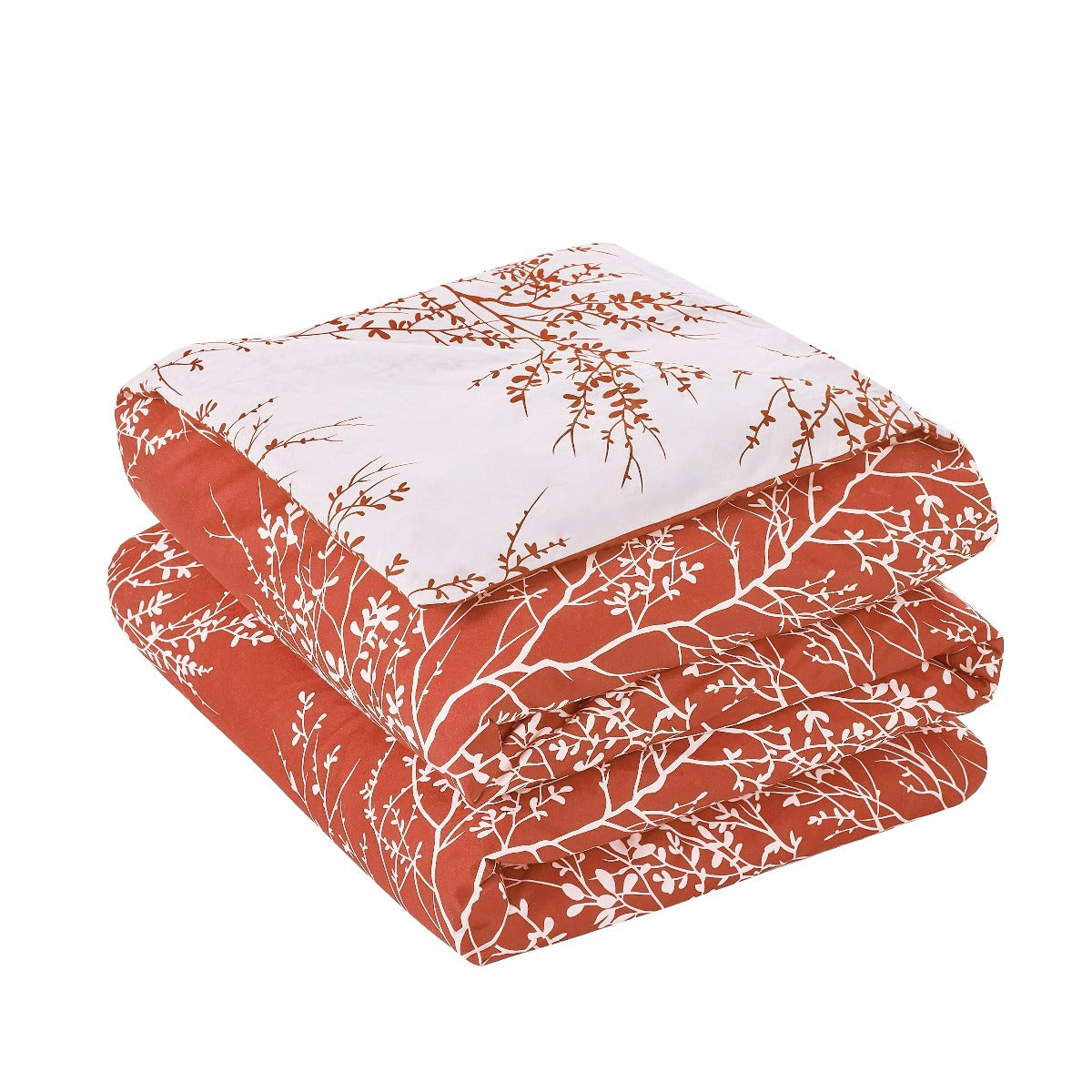 Foliage Reversible Comforter Set + Two Free Sham Pillows - Spirit Linen - Coral