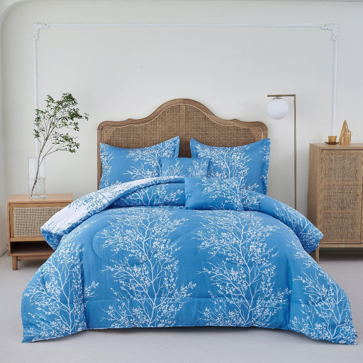 Foliage Reversible Comforter Set + Two Free Sham Pillows - Spirit Linen - Light Blue