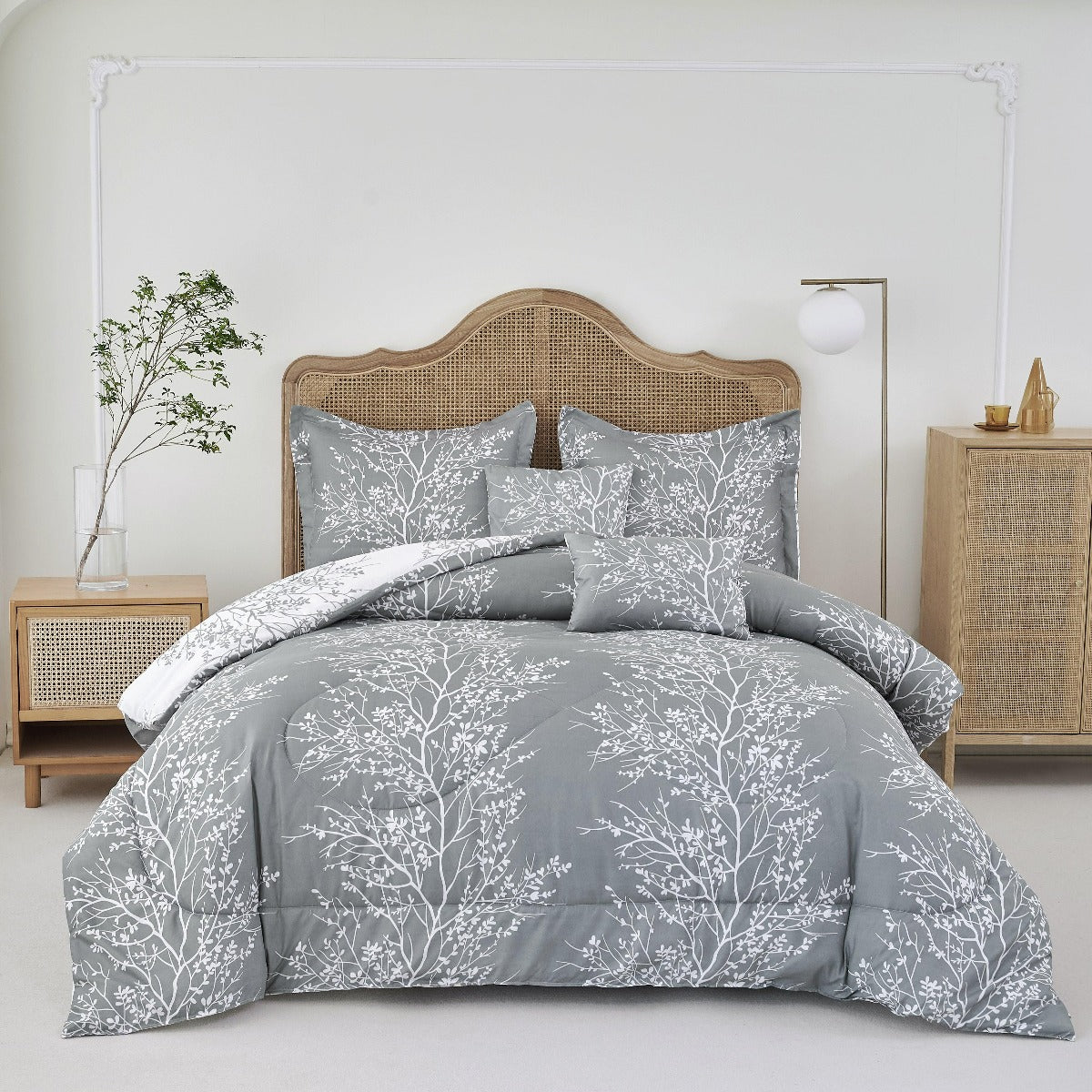 Foliage Reversible Comforter Set + Two Free Sham Pillows - Spirit Linen - Gray