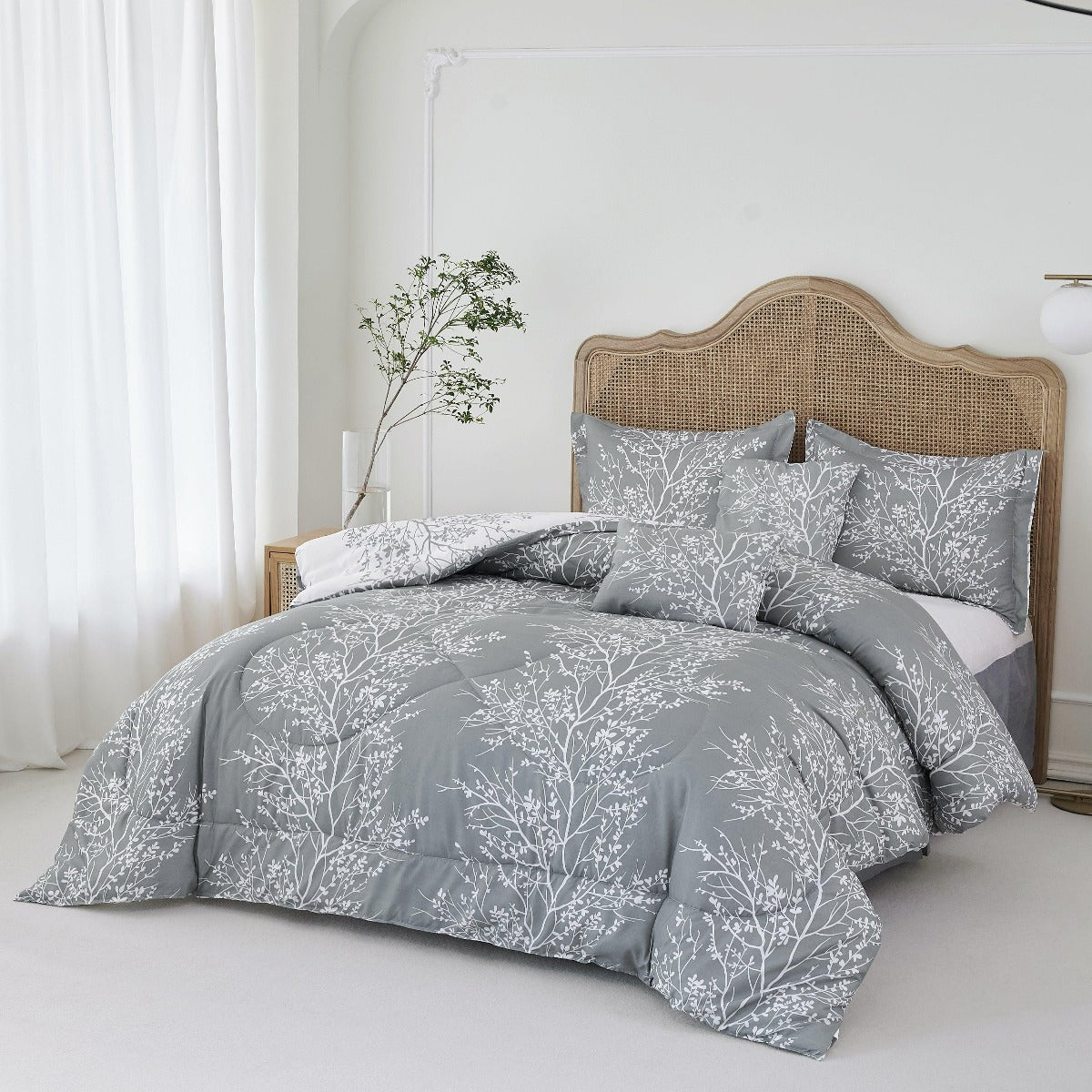 Foliage Reversible Comforter Set + Two Free Sham Pillows - Spirit Linen - Gray