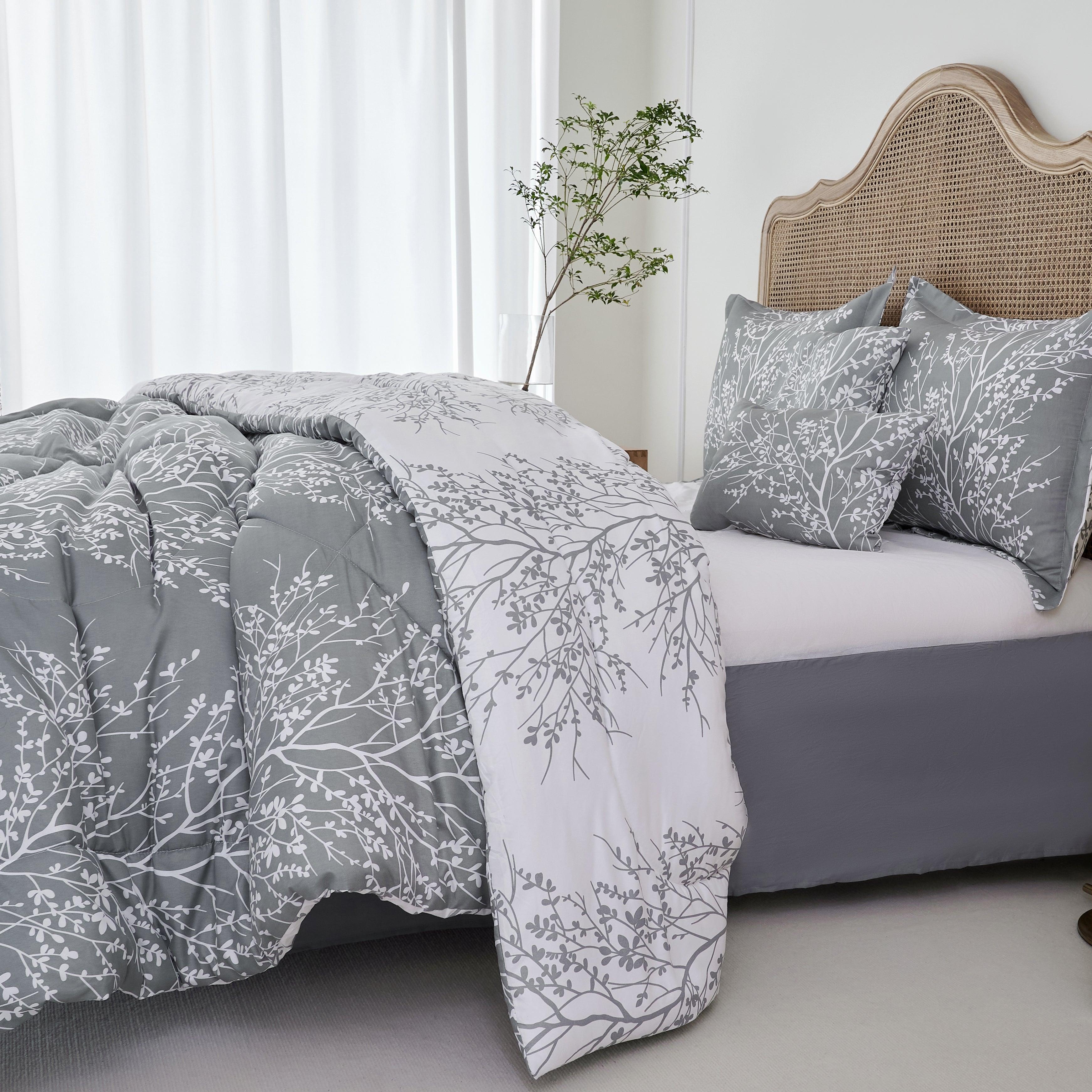 Foliage Reversible Comforter Set + Two Free Sham Pillows - Spirit Linen - Gray