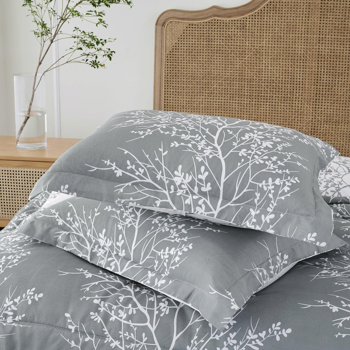 Foliage Reversible Comforter Set + Two Free Sham Pillows - Spirit Linen - Gray