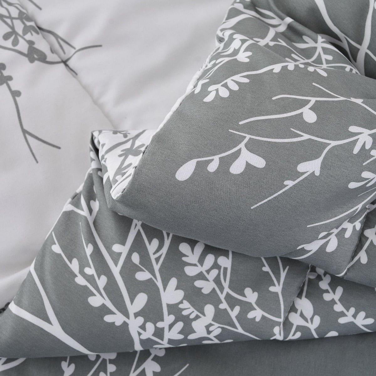 Foliage Reversible Comforter Set + Two Free Sham Pillows - Spirit Linen - Gray