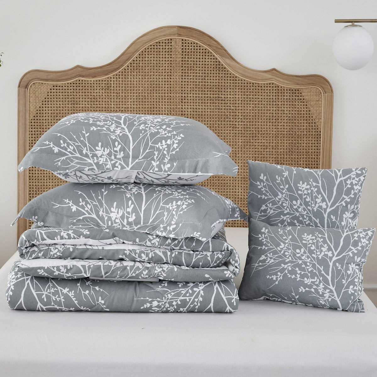 Foliage Reversible Comforter Set + Two Free Sham Pillows - Spirit Linen - Gray