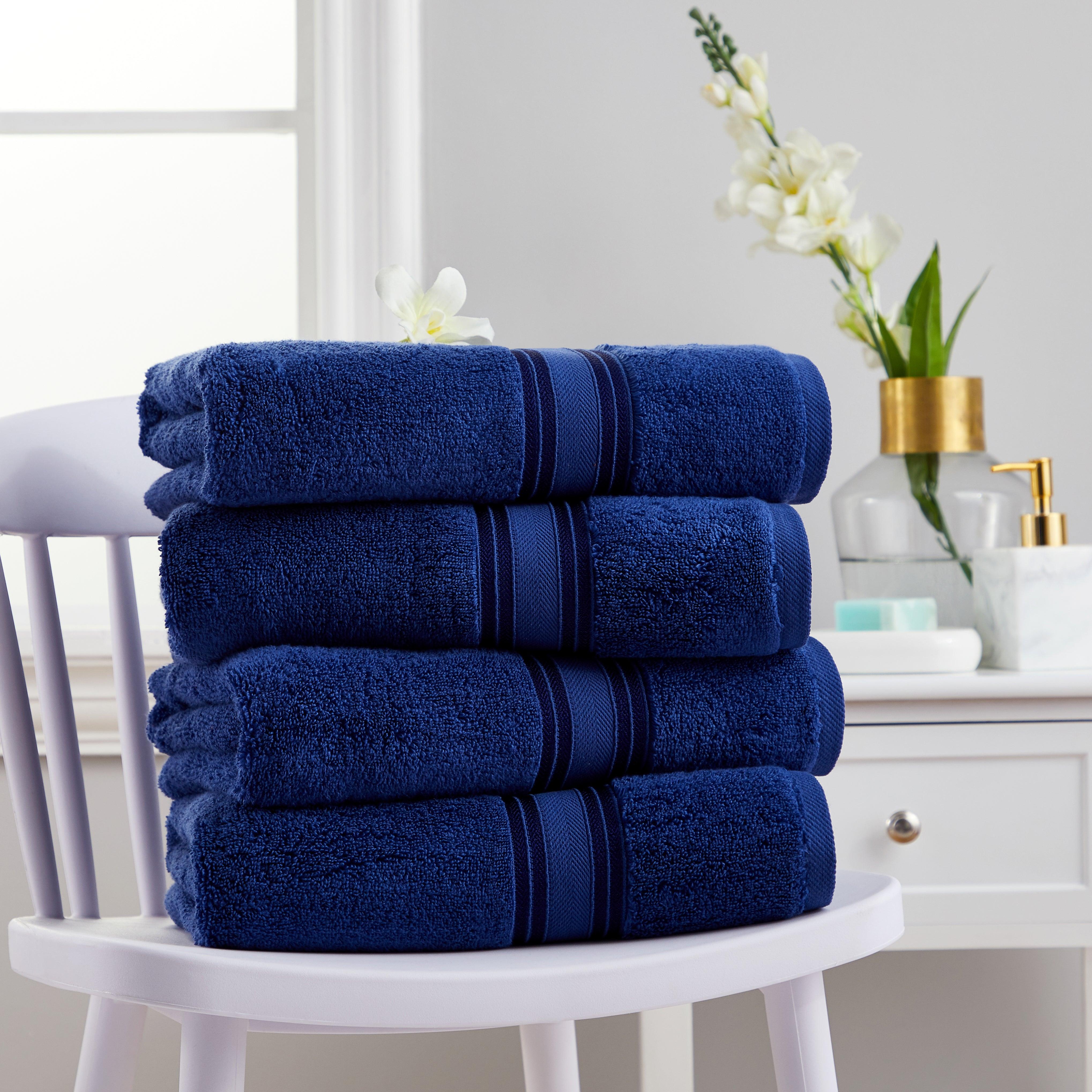 4 Piece Soft Cotton Bath Towel Set 100% Cotton | Spirit Linen - Navy Blue