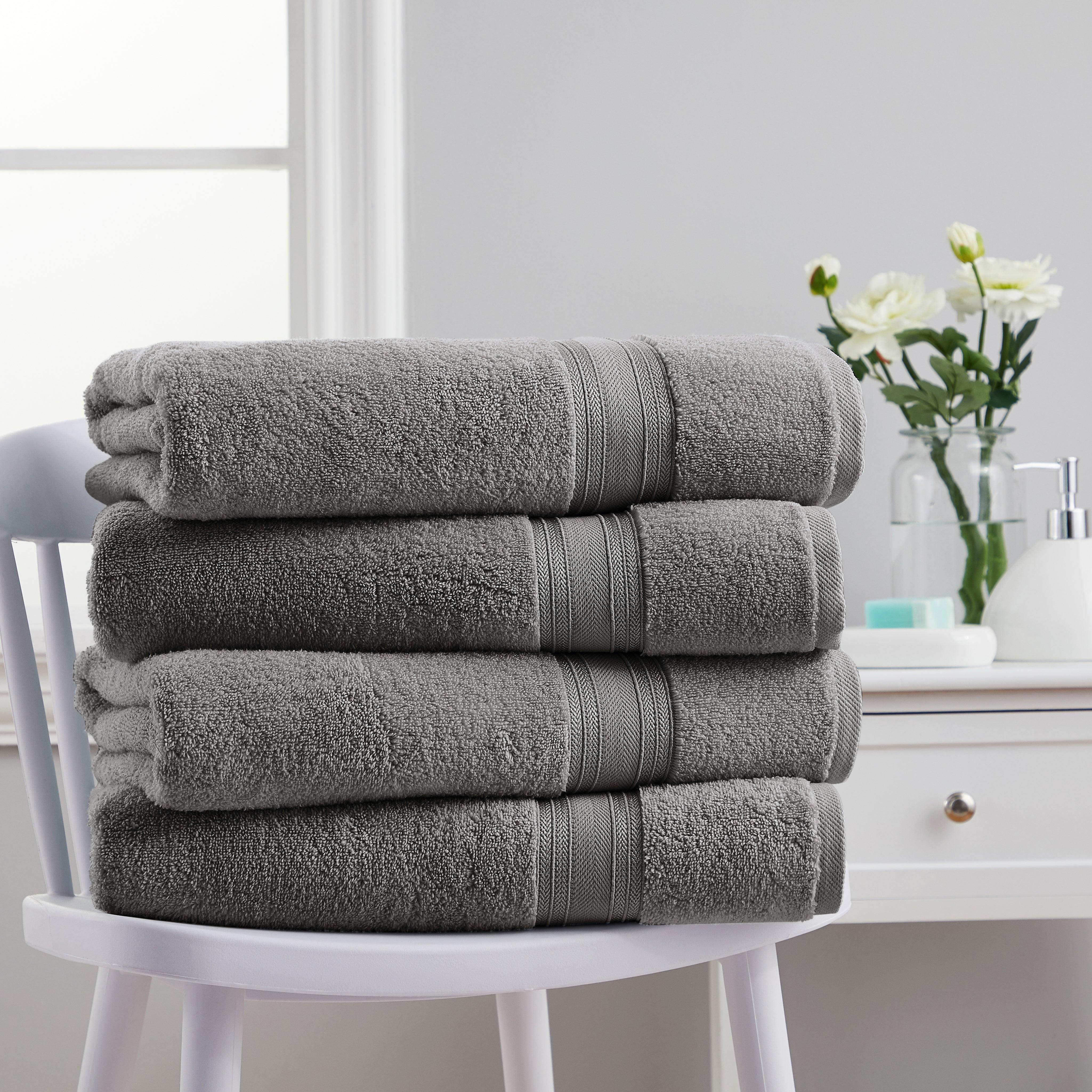 4 Piece Cotton Bath Towels Set | Spirit Linen -  Silver Filigree