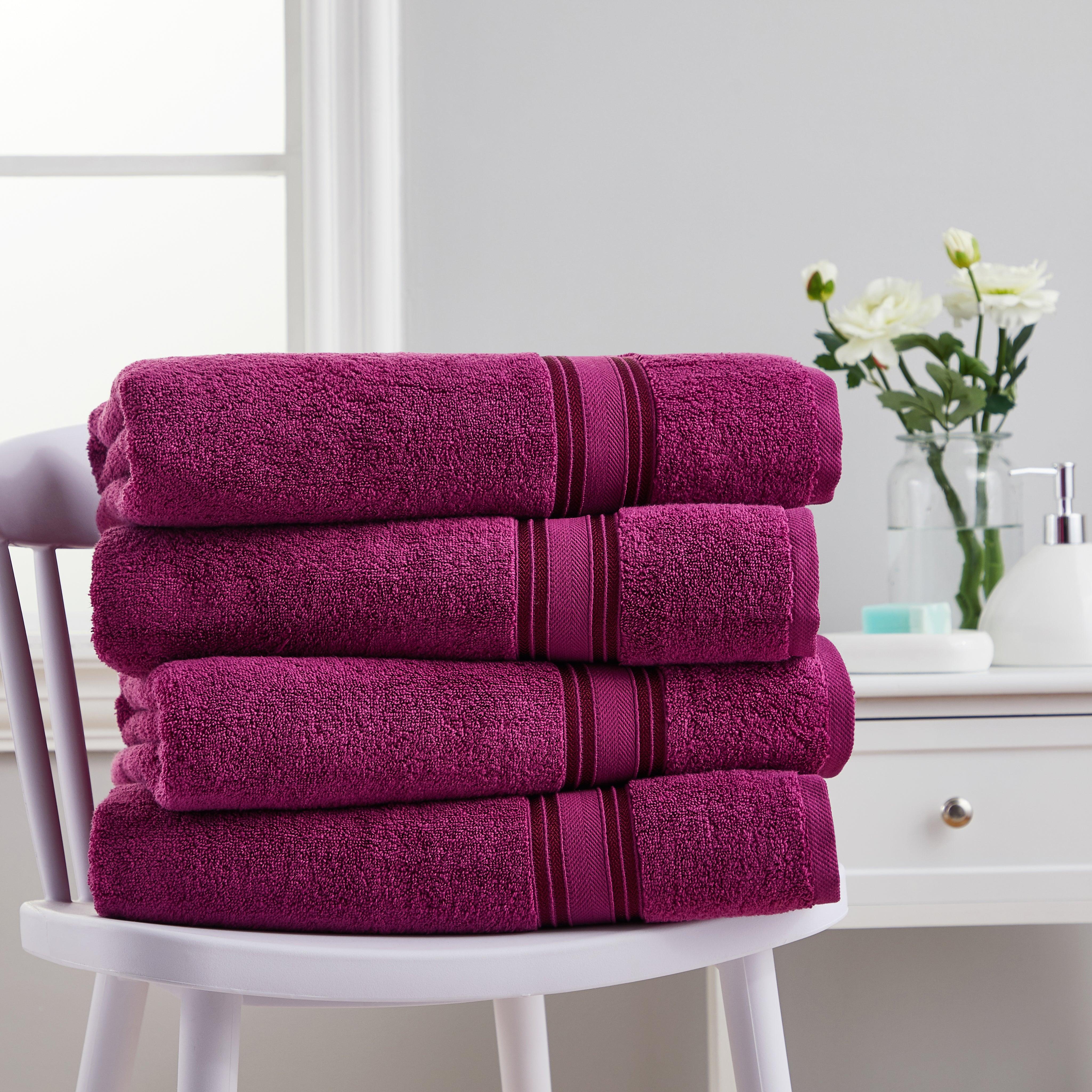 4 Piece Cotton Bath Towels Set | Spirit Linen -  Raspberry