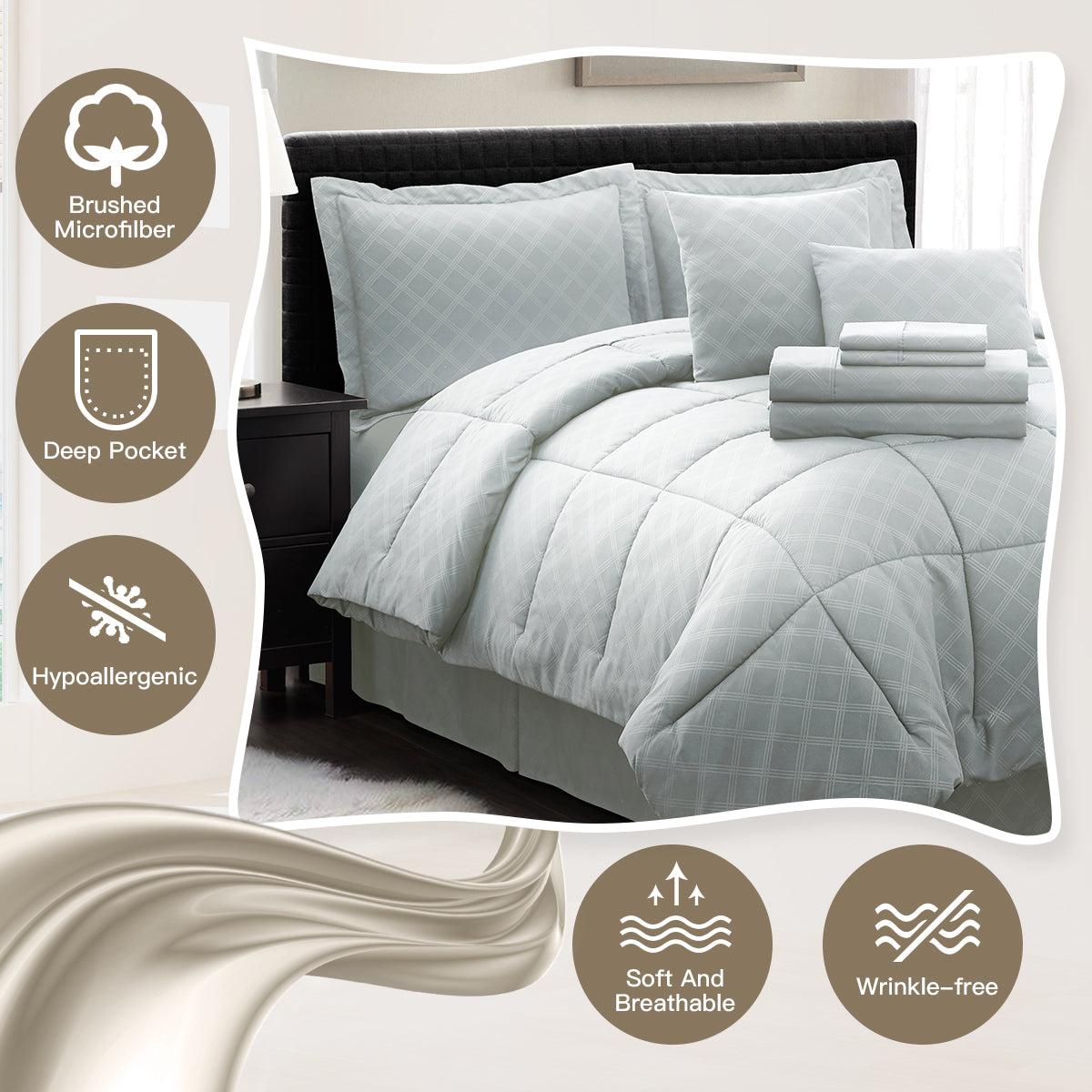 10PC Collection Bed In A Bag Comforter Set Piece HotelC | Spirit Linen - Grey
