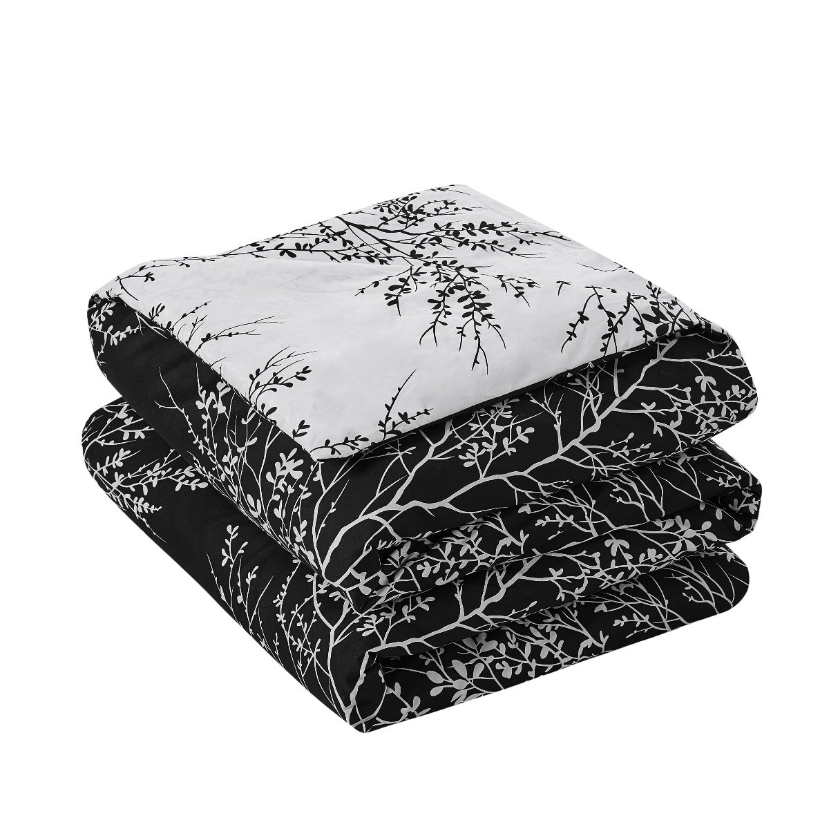 Foliage Reversible Comforter Set + Two Free Sham Pillows - Spirit Linen - Black