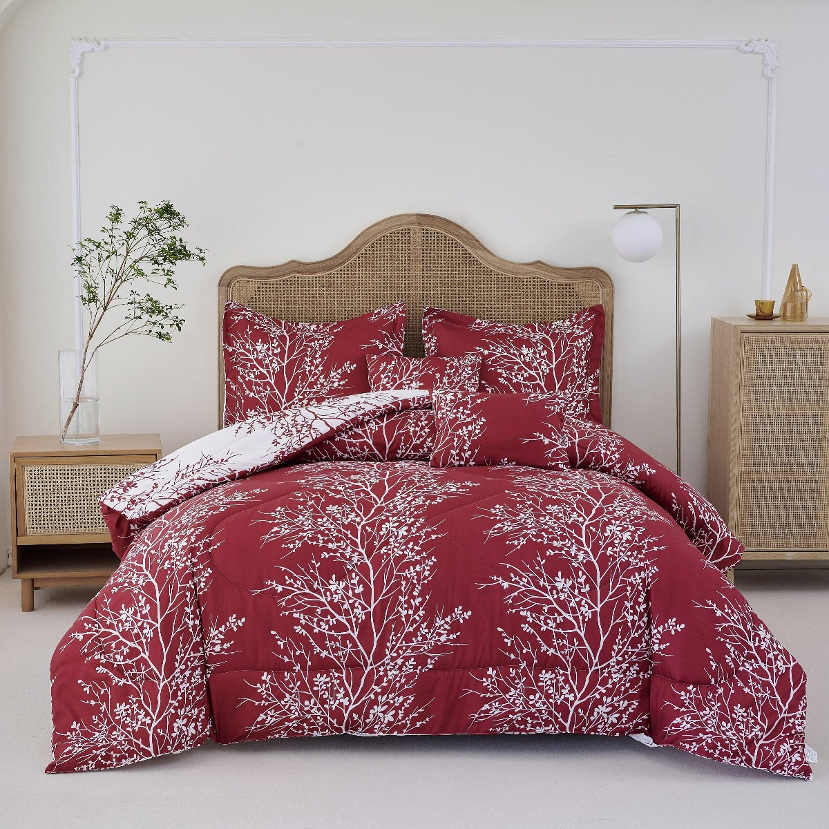 Foliage Reversible Comforter Set + Two Free Sham Pillows - Spirit Linen - Burgundy