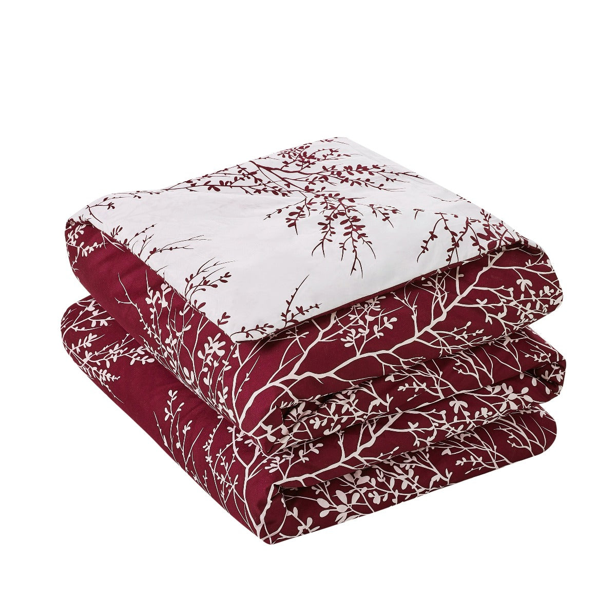 Foliage Reversible Comforter Set + Two Free Sham Pillows - Spirit Linen - Burgundy