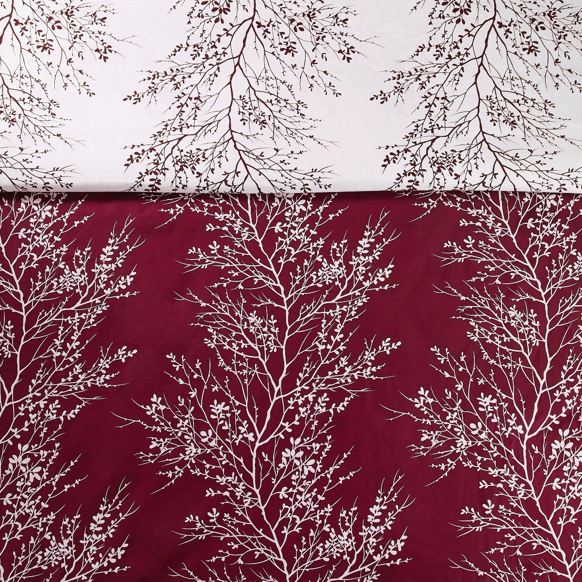 Foliage Reversible Comforter Set + Two Free Sham Pillows - Spirit Linen - Burgundy