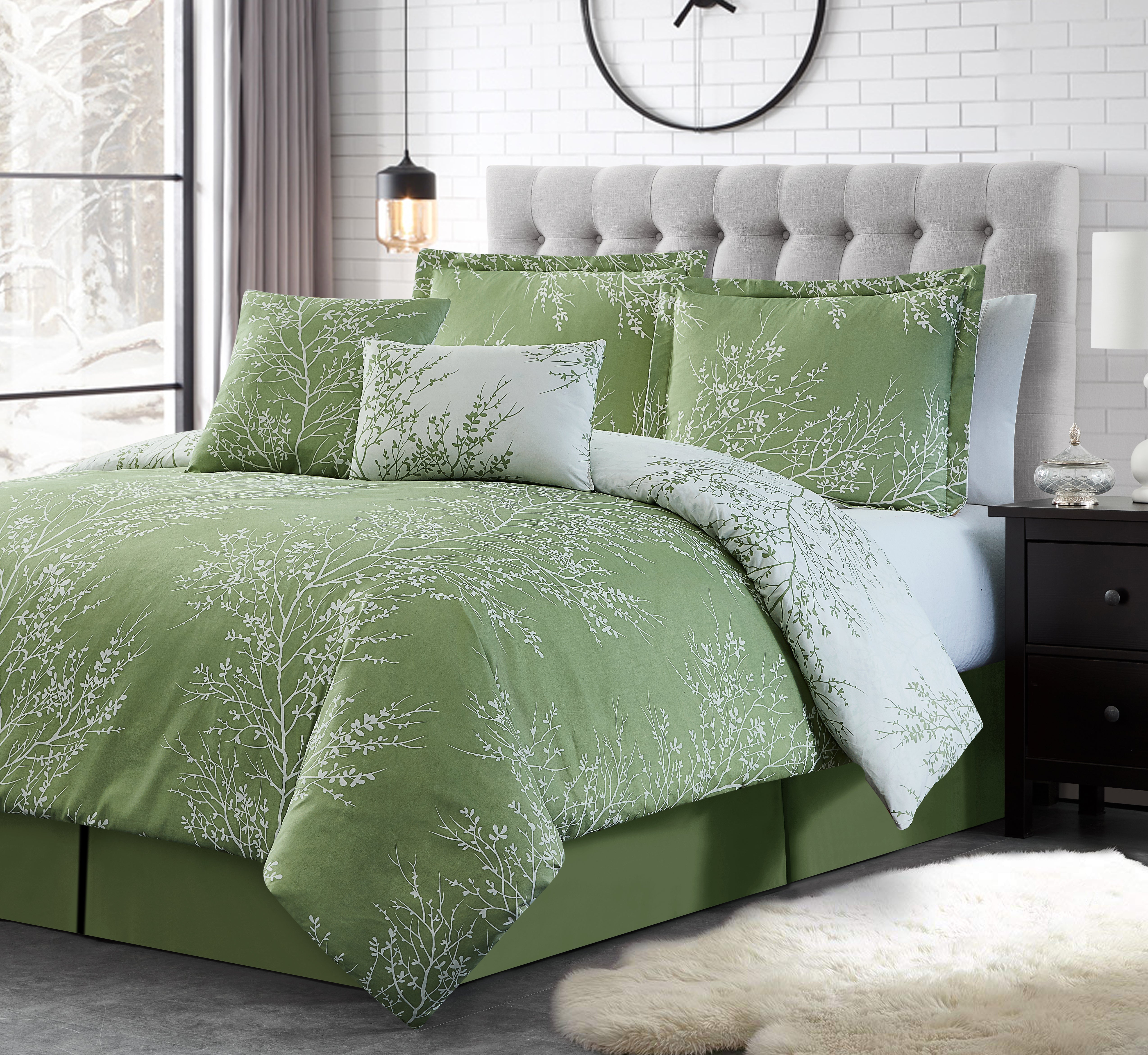 Foliage Reversible Comforter Set + Two Free Sham Pillows - Spirit Linen - Sage