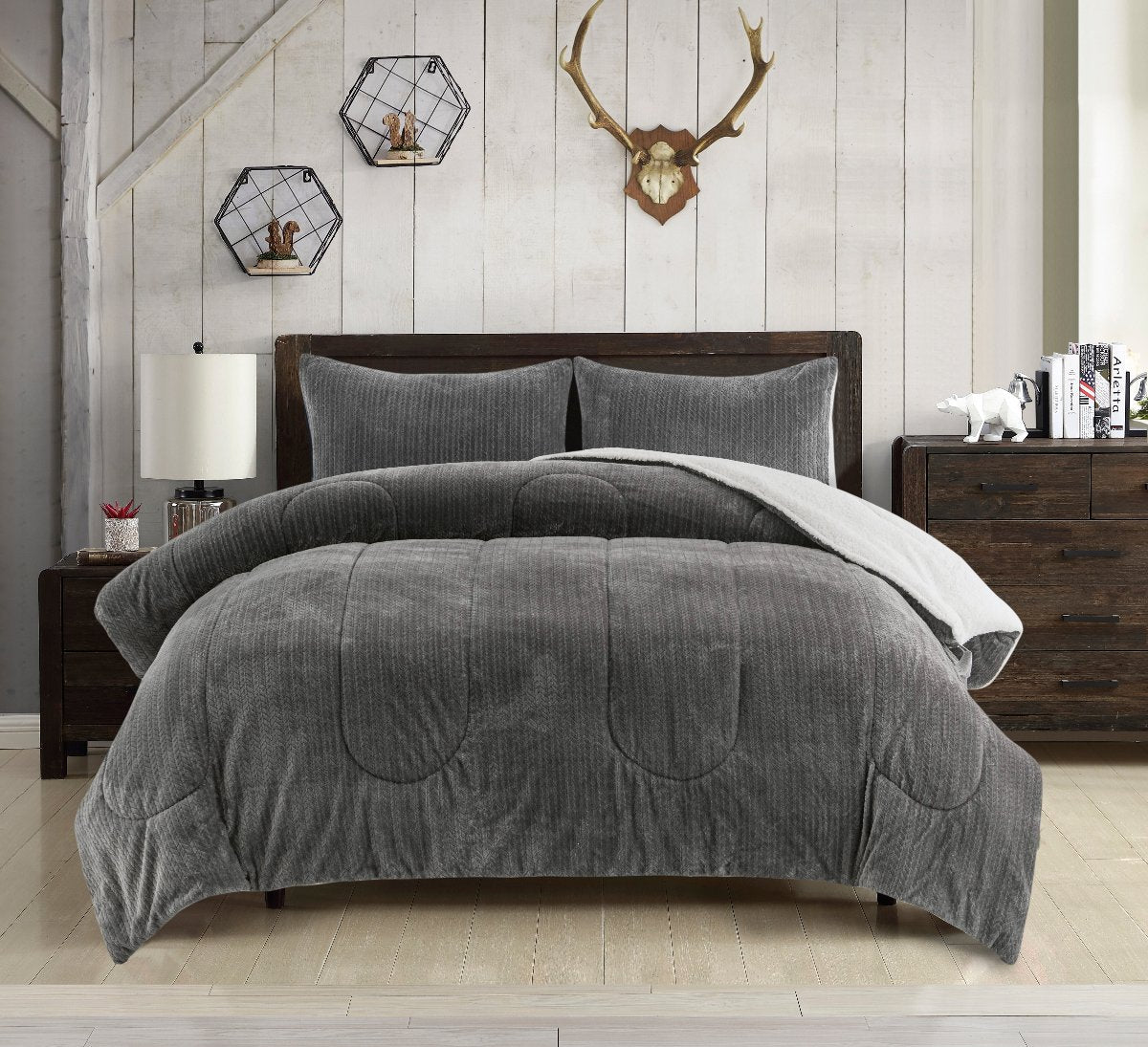 Mountain Ridge Sweater Knit 3 pc Comforter Set | Spirit Linen - Gray