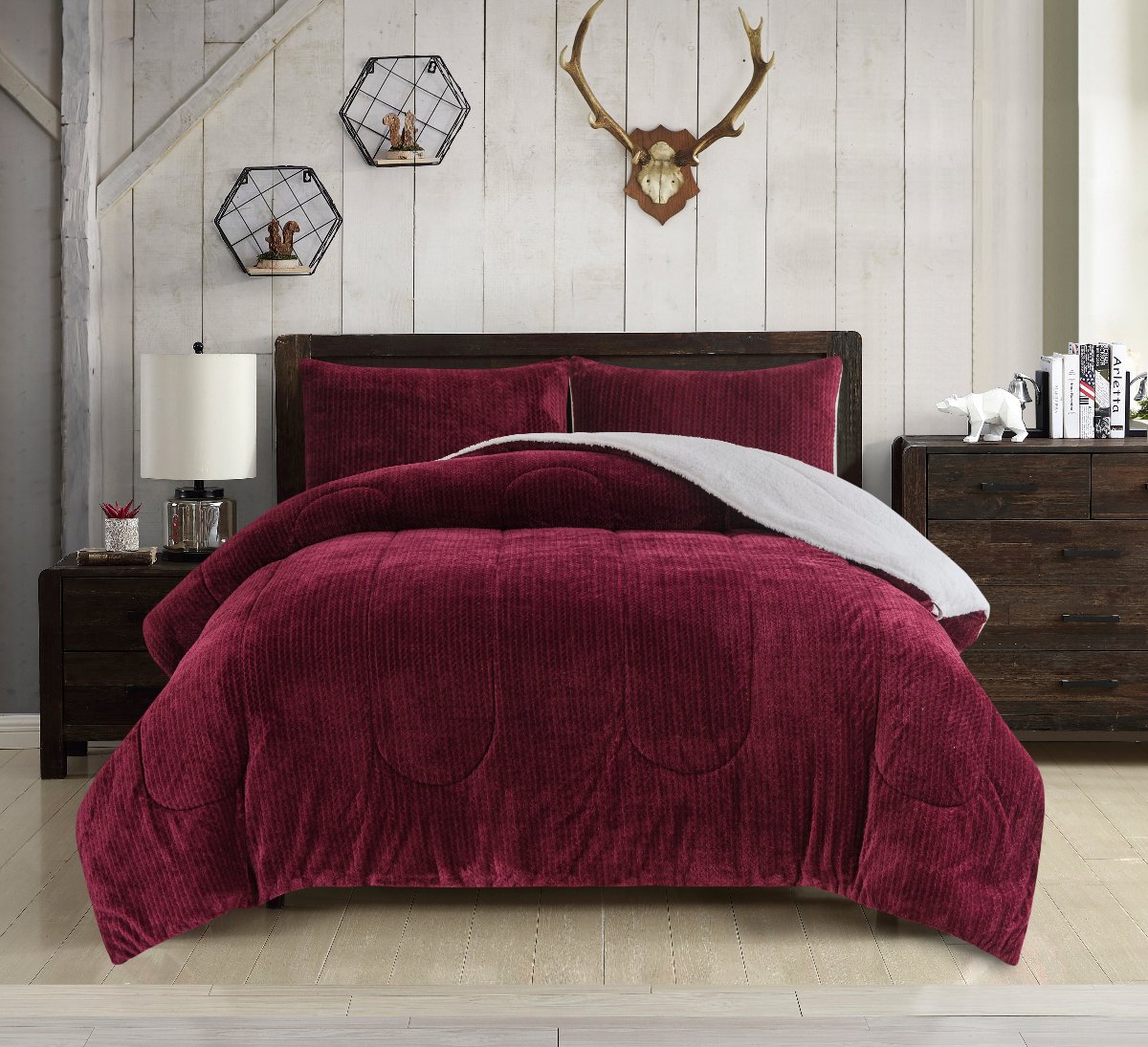 Mountain Ridge Sweater Knit 3 pc Comforter Set | Spirit Linen - Winery Burgundy