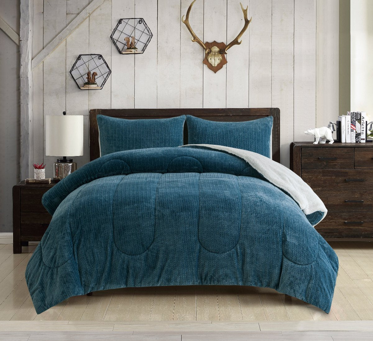 Mountain Ridge Sweater Knit 3 pc Comforter Set | Spirit Linen - Bluestone