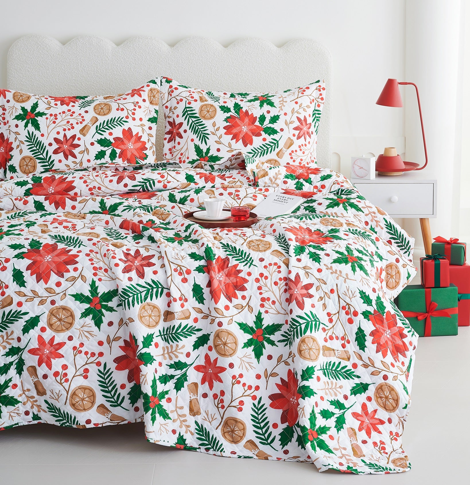 Holiday Collection Quilt Set - Ultra-Soft, Reversible Coverlet Bedding - Oversized Quilt With Matching Pillow Shams - Spirit Linen