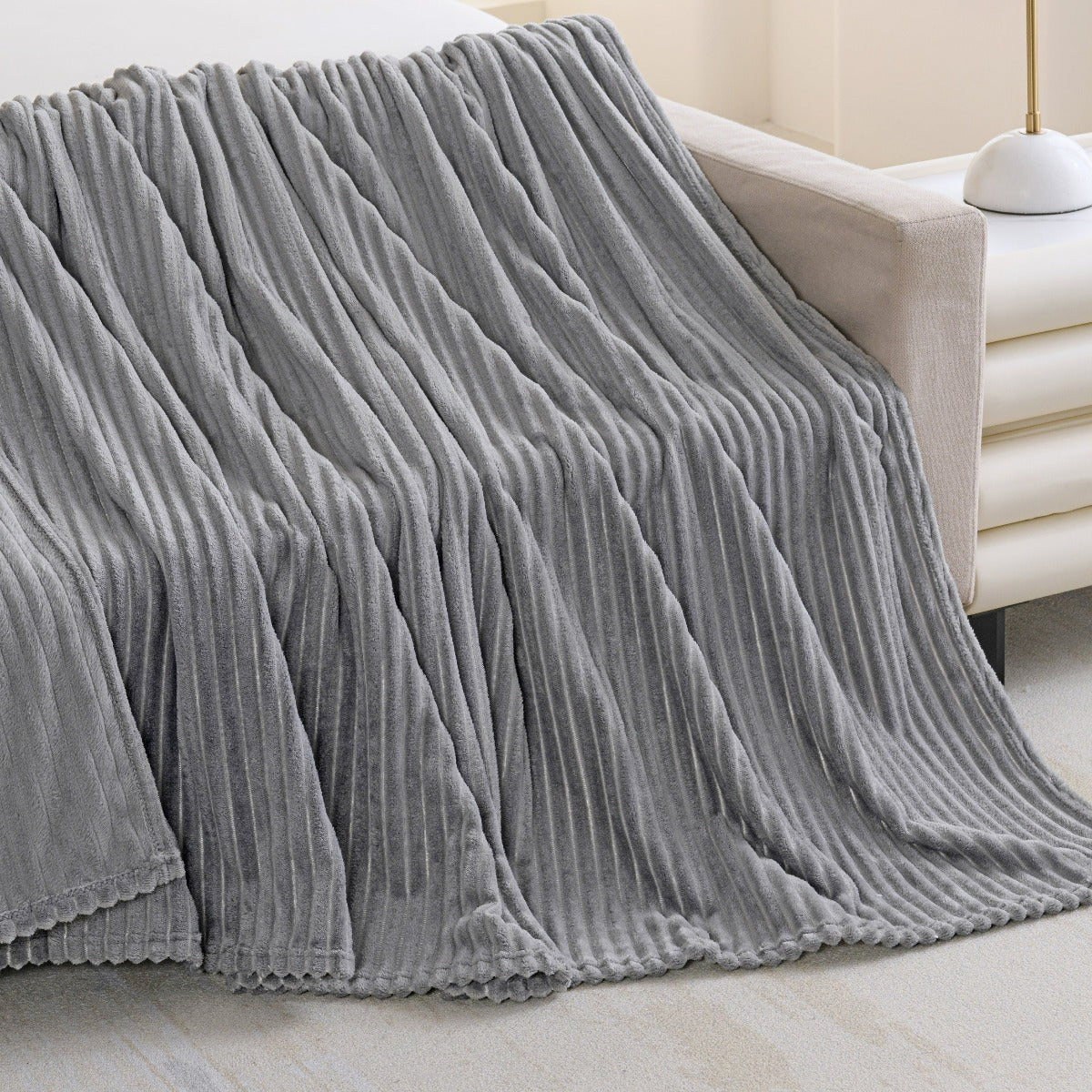 Solid Plush Ribbed Blanket - Ultra Soft and Smooth