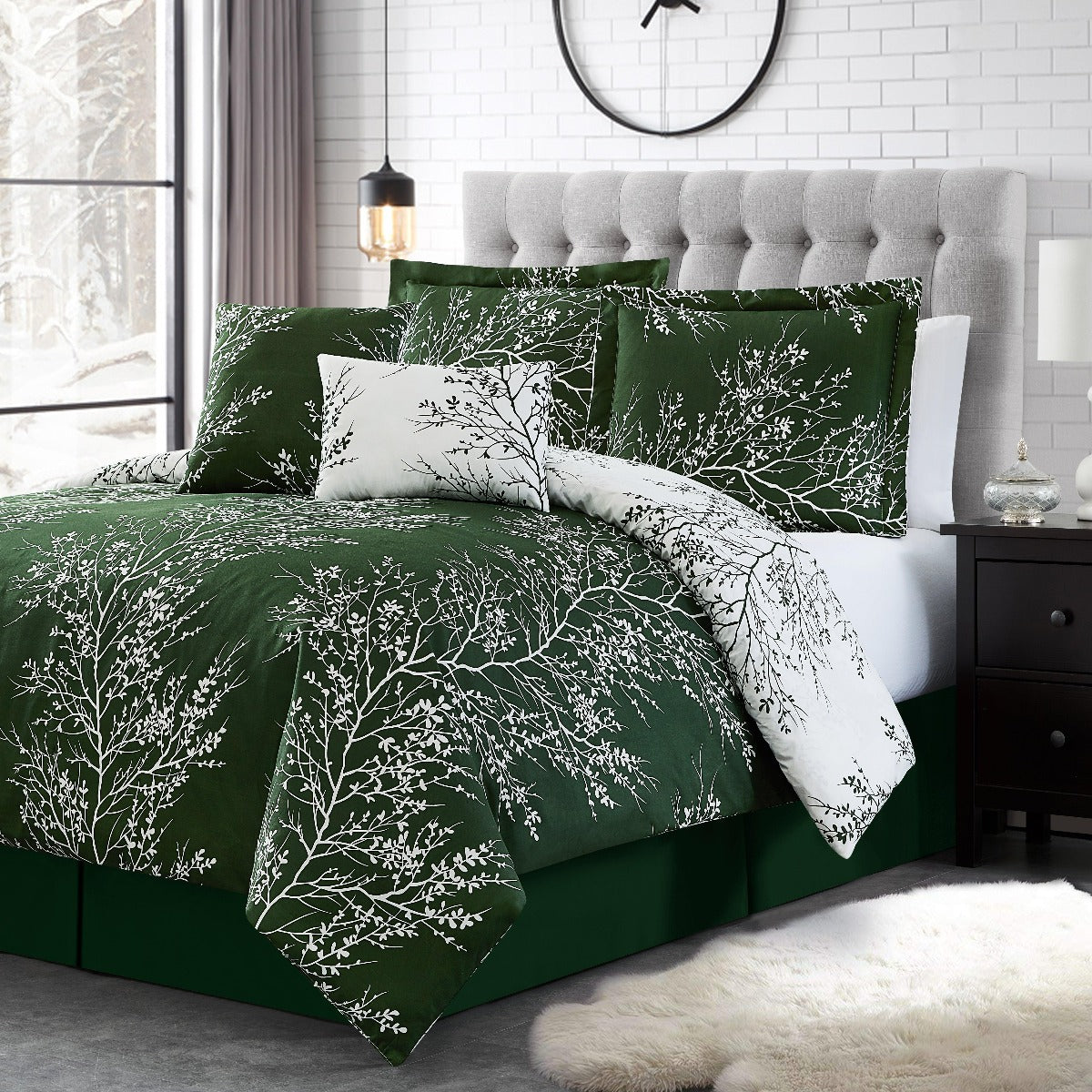 Foliage Reversible Comforter Set + Two Free Sham Pillows - Spirit Linen - Hunter