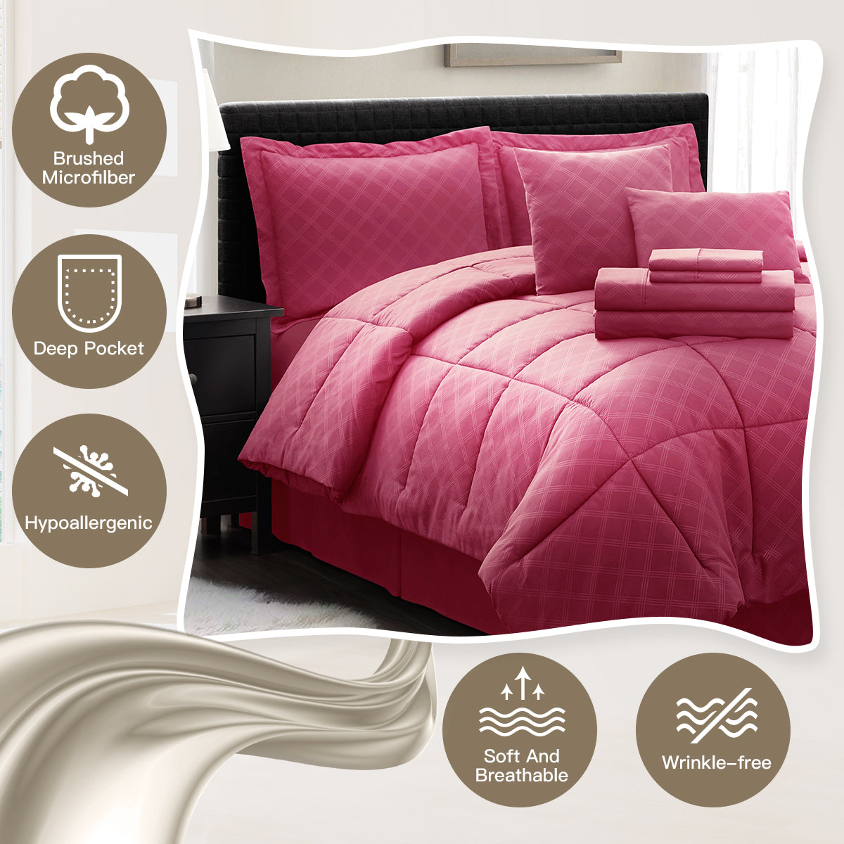 10PC Collection Bed In A Bag Comforter Set Piece HotelC | Spirit Linen - Burgundy