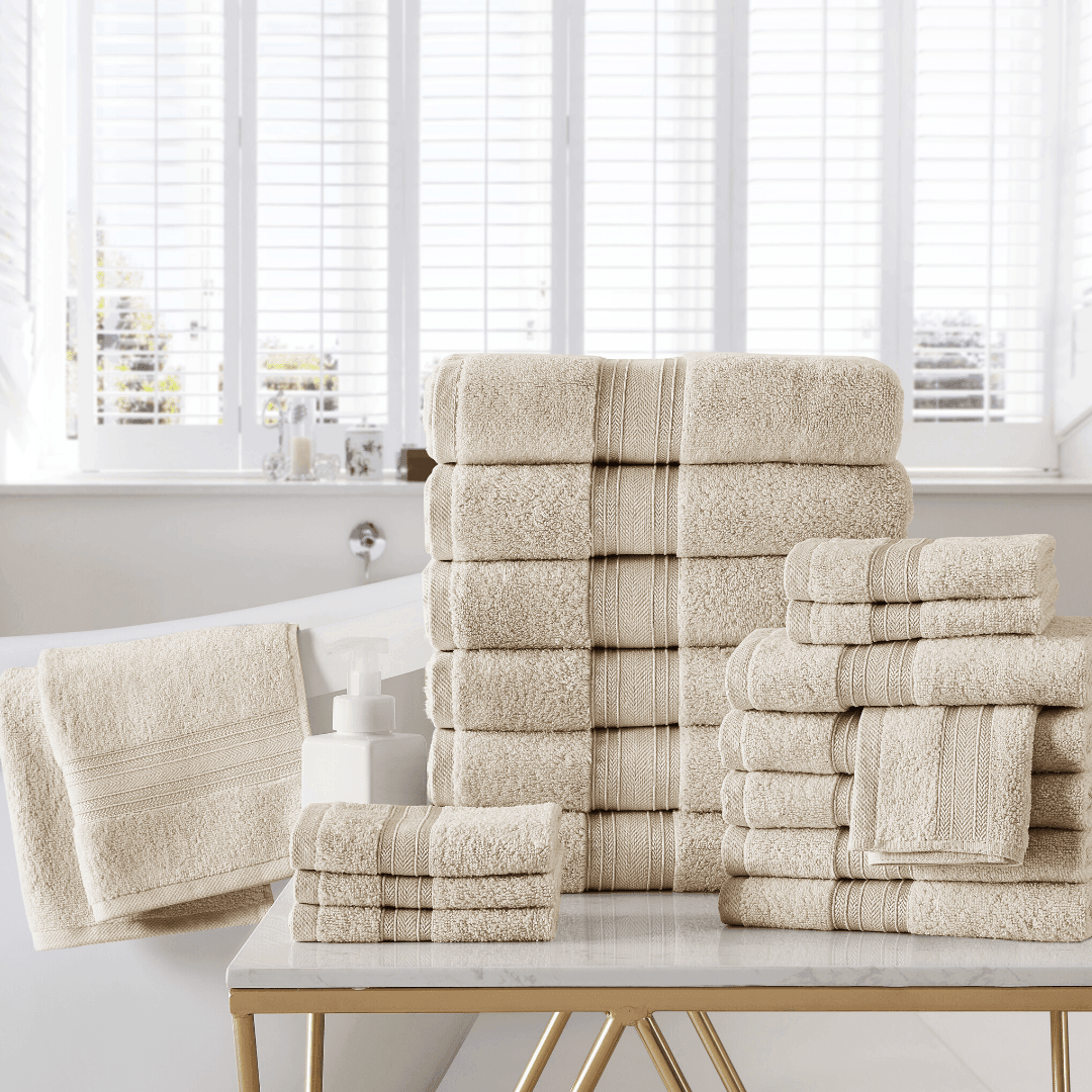 18pc Cotton Bath Towels Set | Spirit Linen - Birch