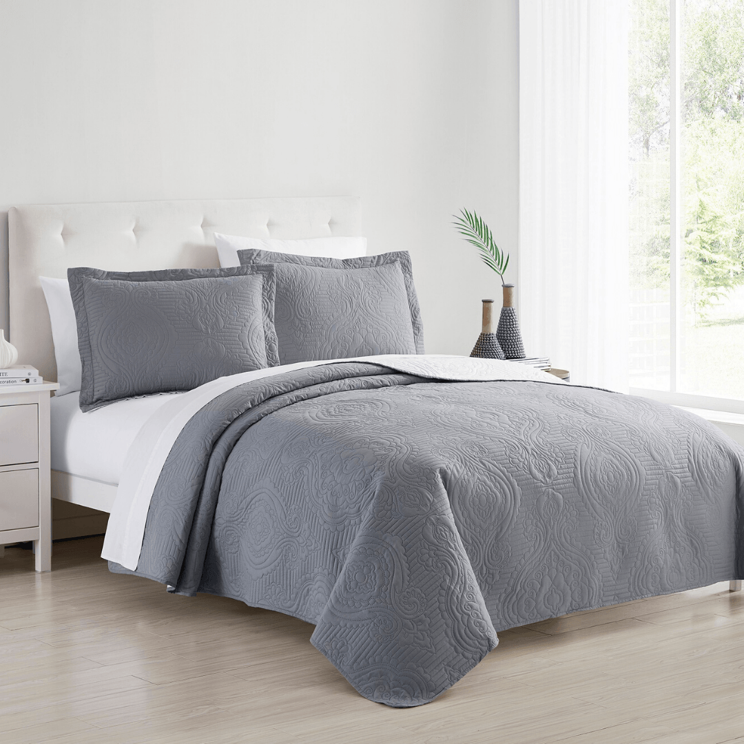 Madison Quilt Reversible Collection + Two Free Sham Pillows | Spirit Linen - Grey